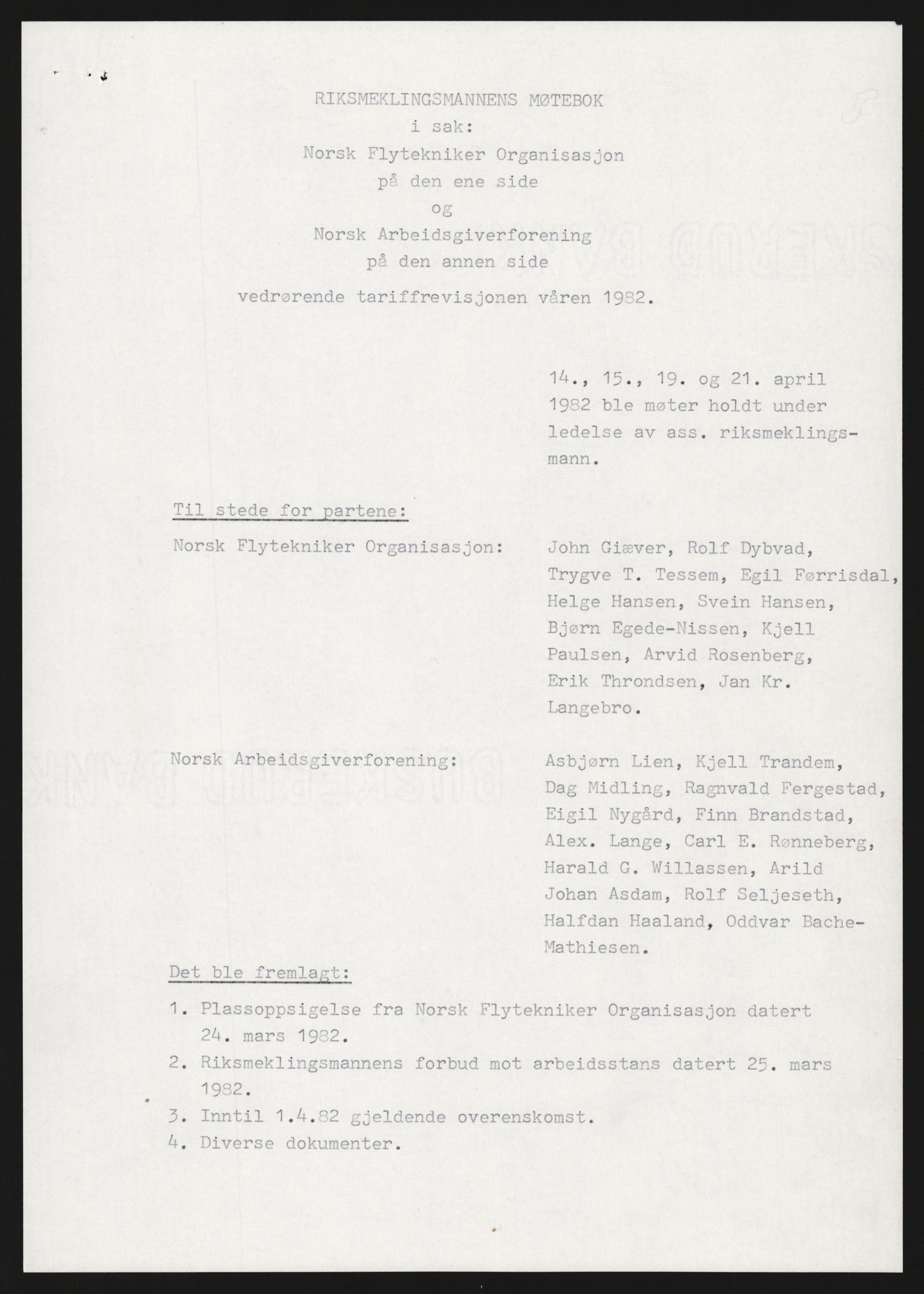 Riksmeklingsmannen og kretsmeklingsmennene på Østlandet og Sørlandet, AV/RA-S-1559/1/D/Da/L0080/0002: 314 Diverse Forbund / Norsk Flytekn.org. - NAF, 1982, p. 2