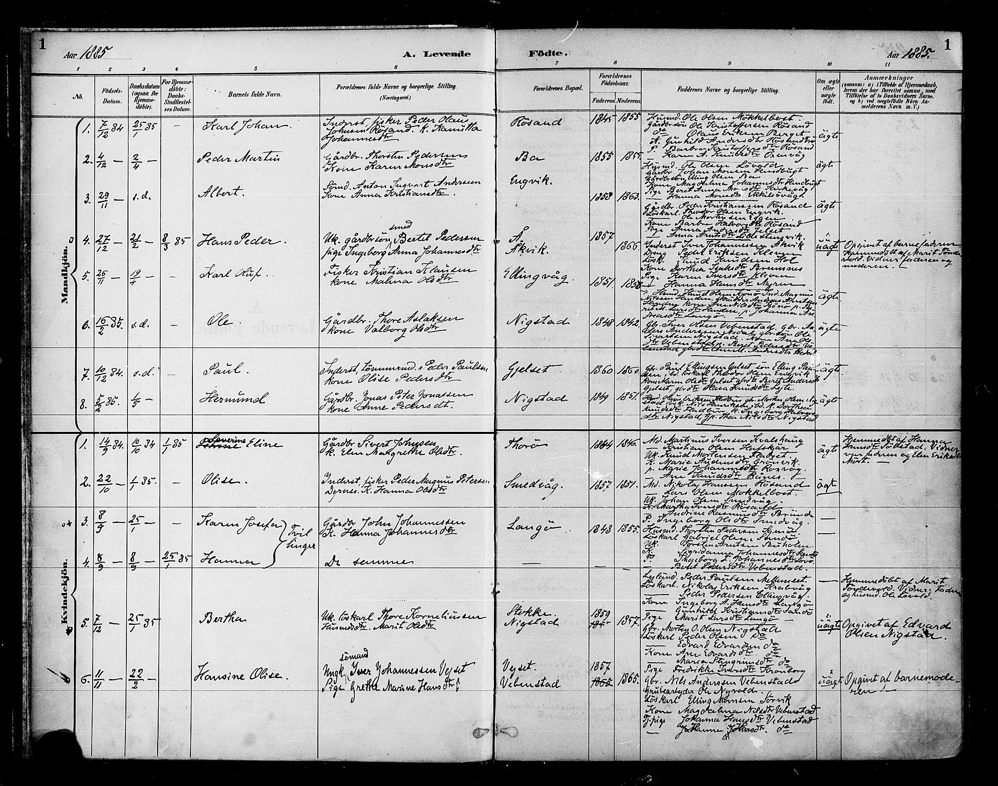 Ministerialprotokoller, klokkerbøker og fødselsregistre - Møre og Romsdal, SAT/A-1454/569/L0819: Parish register (official) no. 569A05, 1885-1899, p. 1
