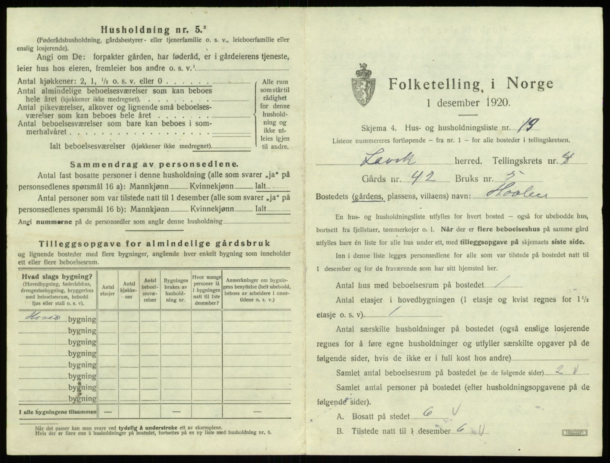 SAB, 1920 census for Lavik, 1920, p. 134