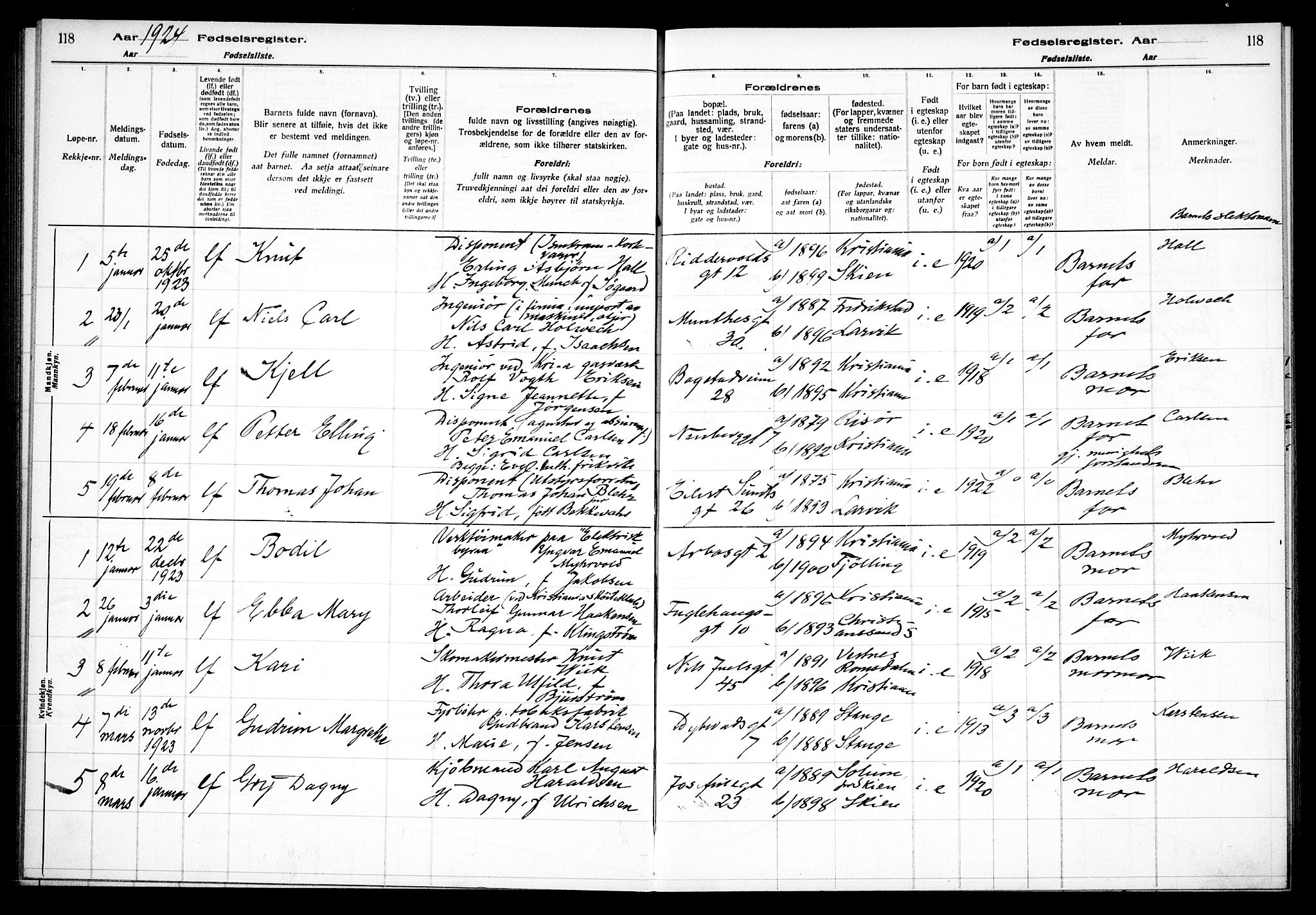 Uranienborg prestekontor Kirkebøker, AV/SAO-A-10877/J/Ja/L0001: Birth register no. 1, 1916-1930, p. 118