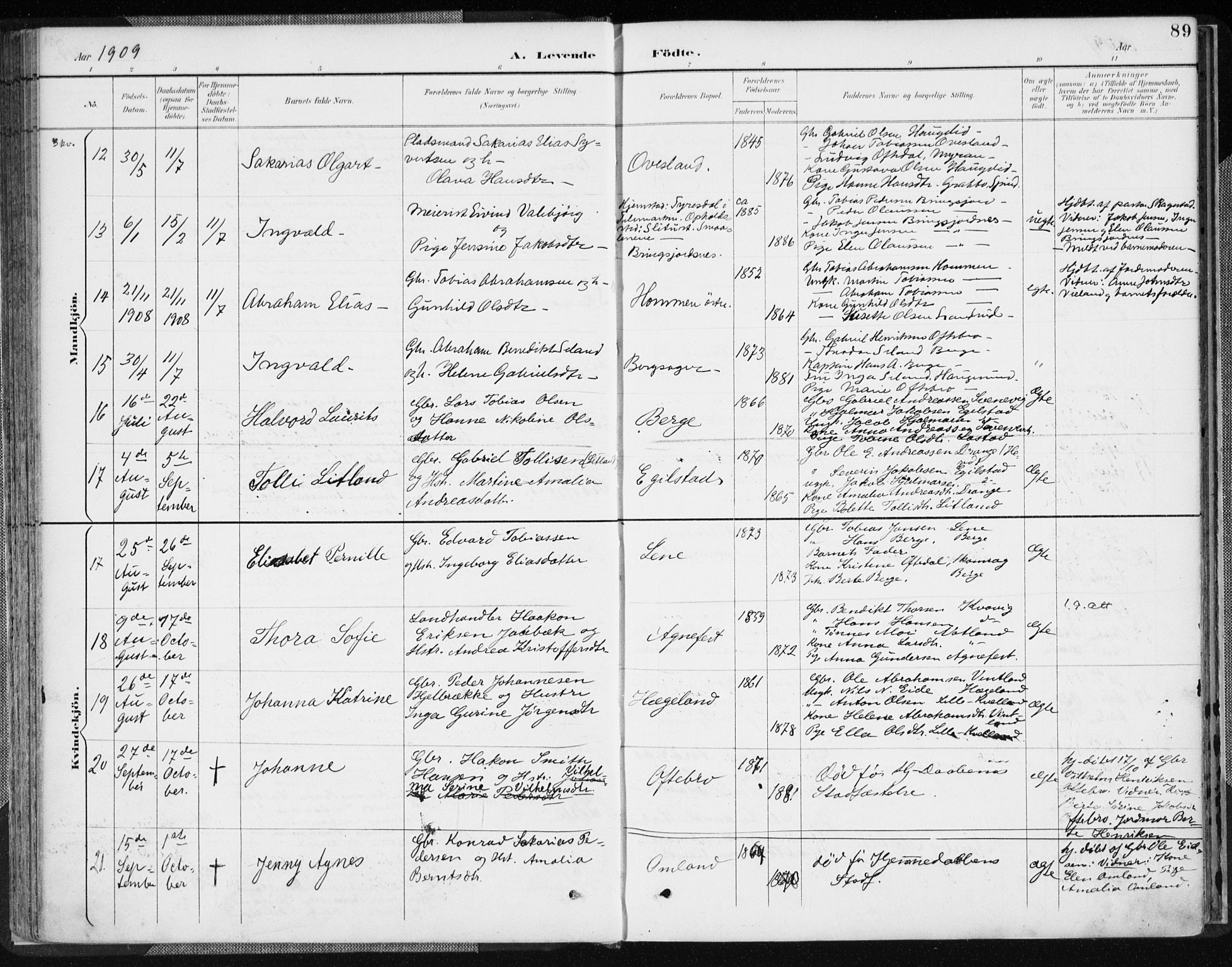 Lyngdal sokneprestkontor, AV/SAK-1111-0029/F/Fa/Fac/L0012: Parish register (official) no. A 12, 1894-1918, p. 89