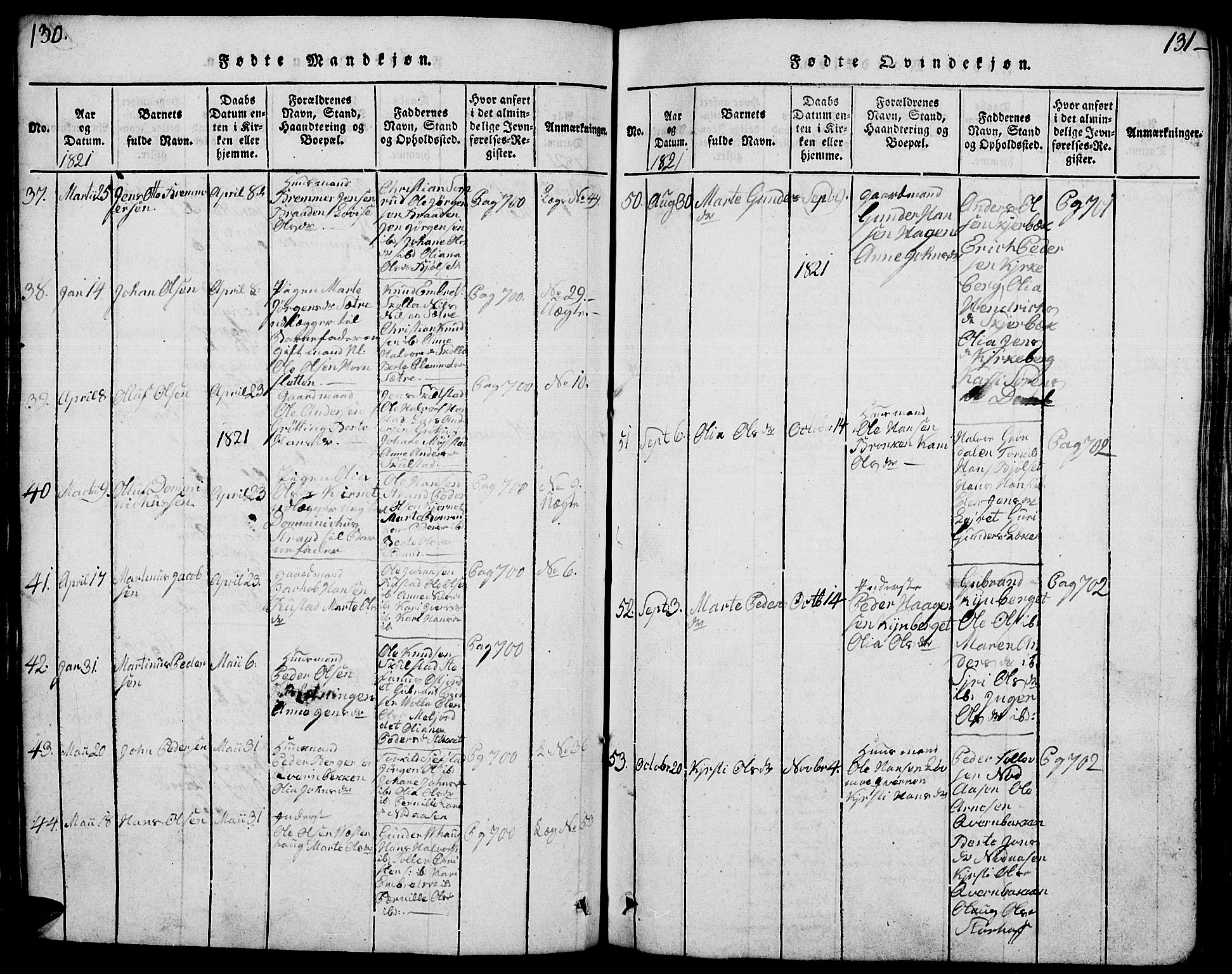 Elverum prestekontor, AV/SAH-PREST-044/H/Ha/Hab/L0001: Parish register (copy) no. 1, 1815-1829, p. 130-131