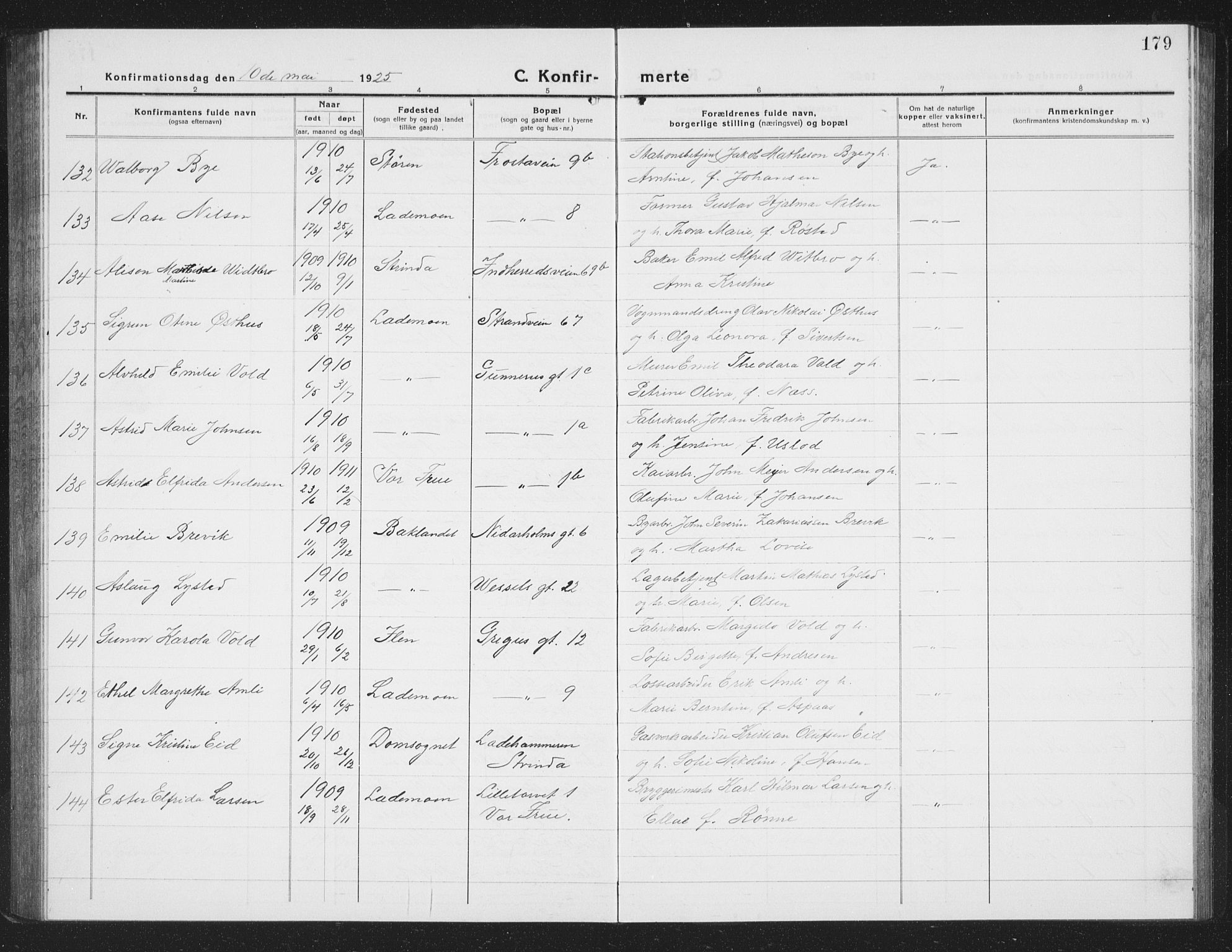 Ministerialprotokoller, klokkerbøker og fødselsregistre - Sør-Trøndelag, AV/SAT-A-1456/605/L0258: Parish register (copy) no. 605C05, 1918-1930, p. 179