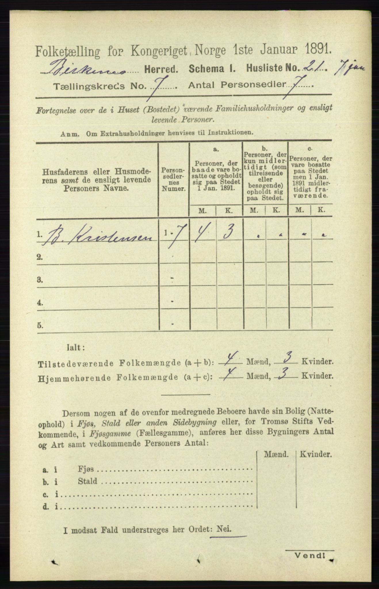 RA, 1891 Census for 0928 Birkenes, 1891, p. 1962