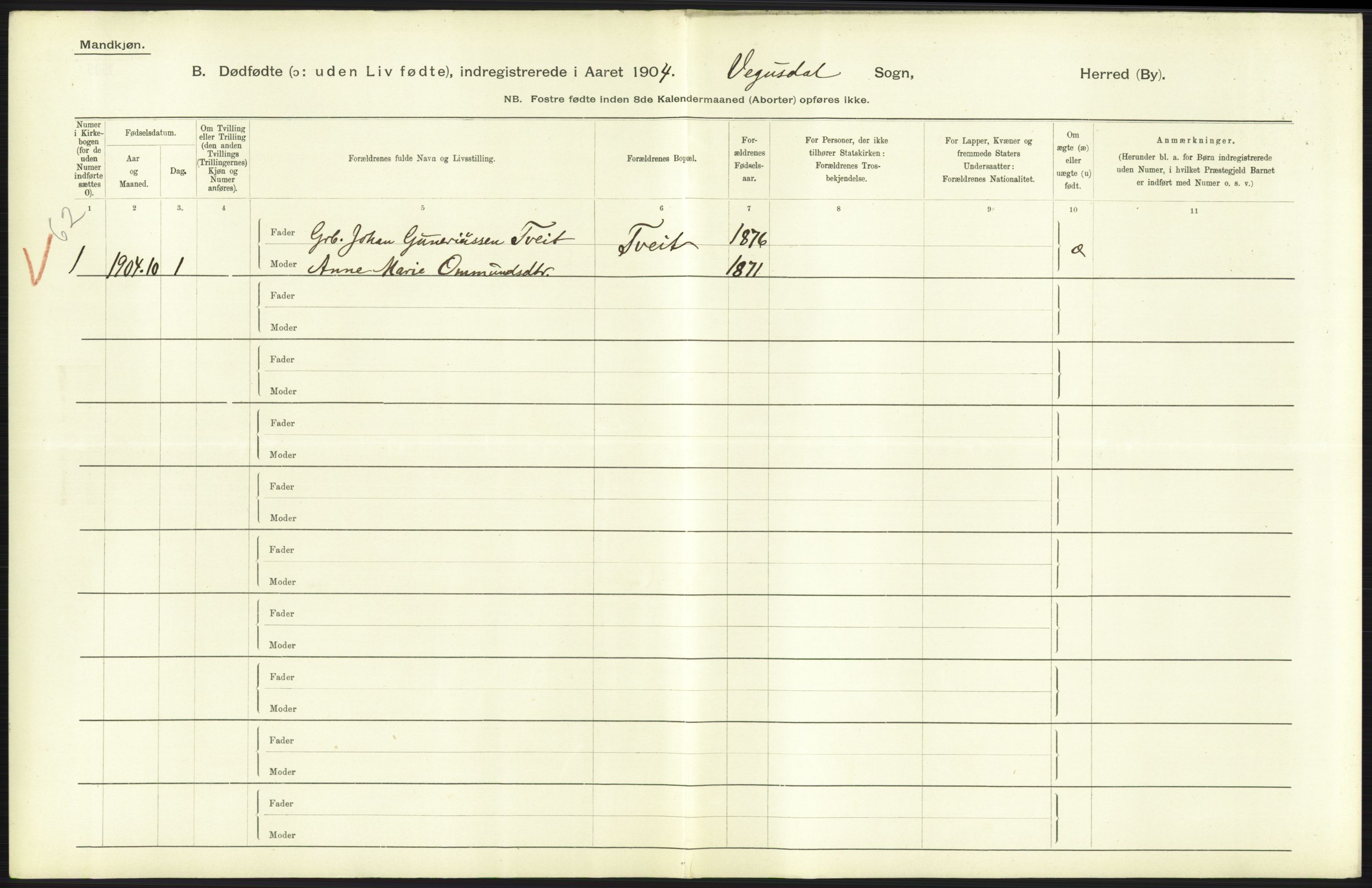 Statistisk sentralbyrå, Sosiodemografiske emner, Befolkning, AV/RA-S-2228/D/Df/Dfa/Dfab/L0025: Smålenenes amt - Stavanger amt: Dødfødte. Bygder., 1904, p. 473