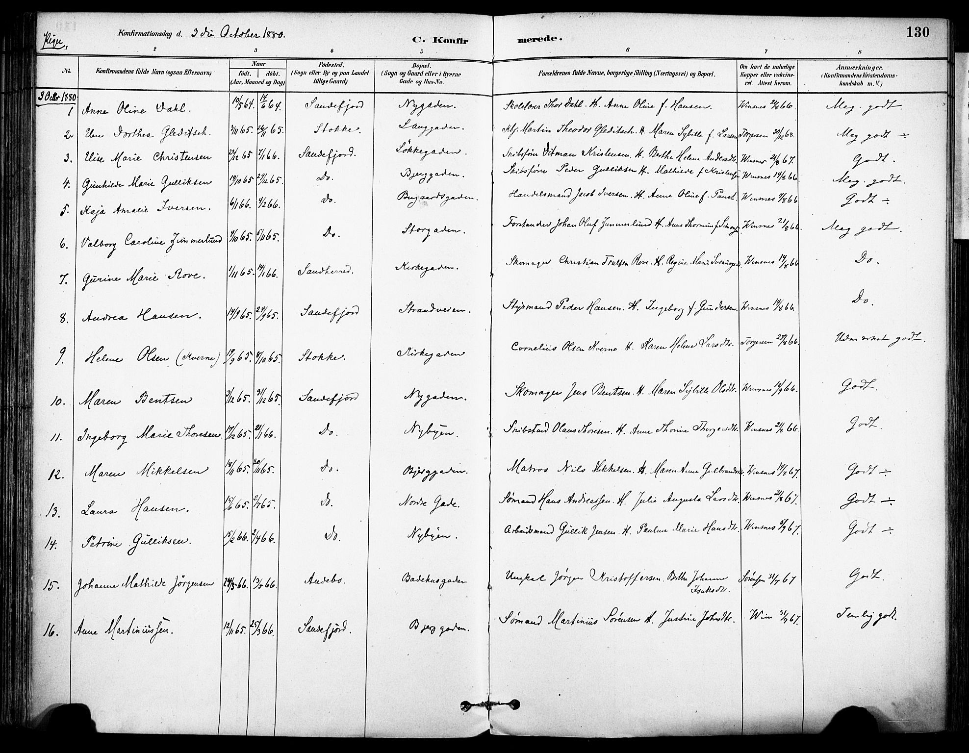 Sandefjord kirkebøker, AV/SAKO-A-315/F/Fa/L0002: Parish register (official) no. 2, 1880-1894, p. 130