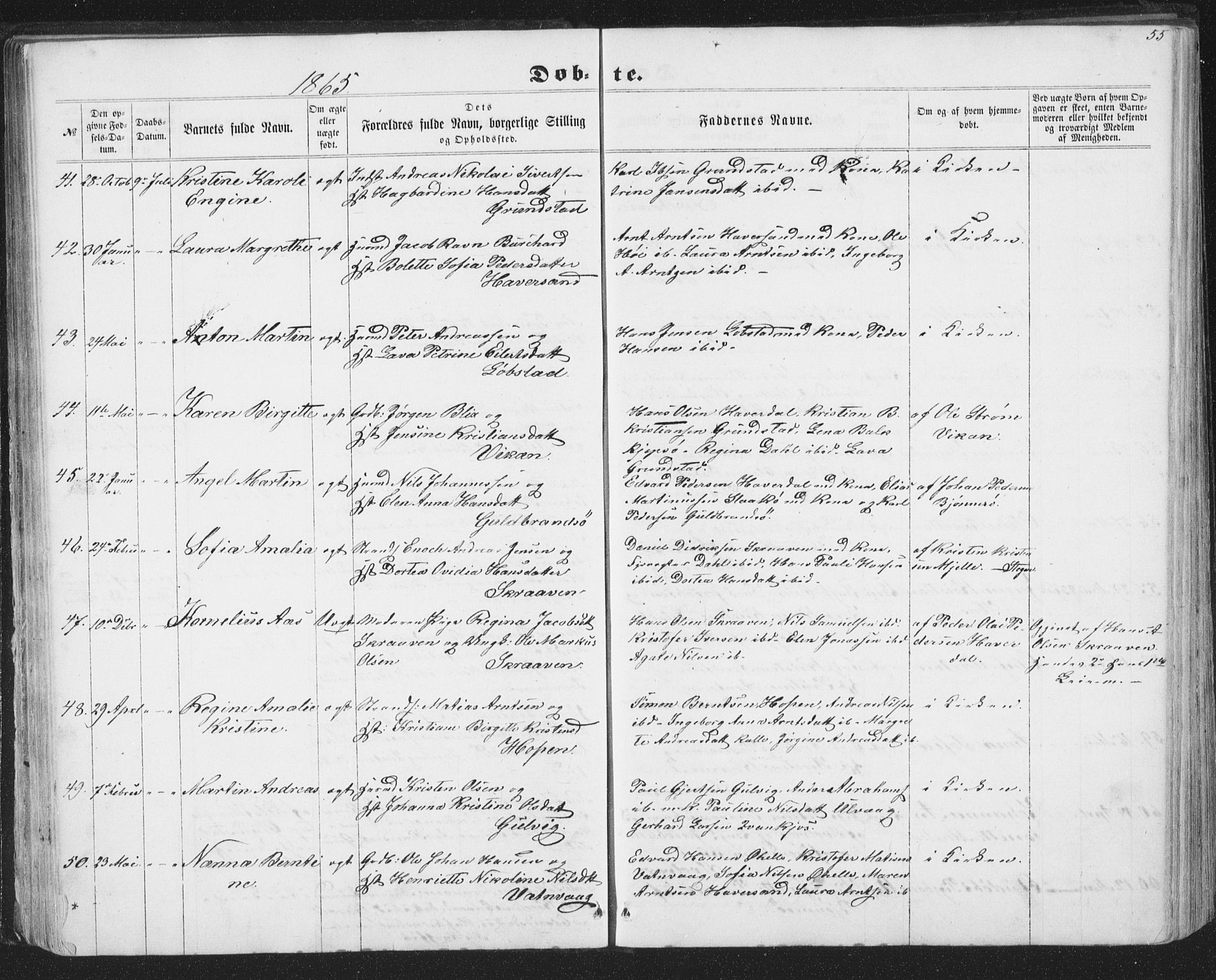 Ministerialprotokoller, klokkerbøker og fødselsregistre - Nordland, AV/SAT-A-1459/874/L1073: Parish register (copy) no. 874C02, 1860-1870, p. 55