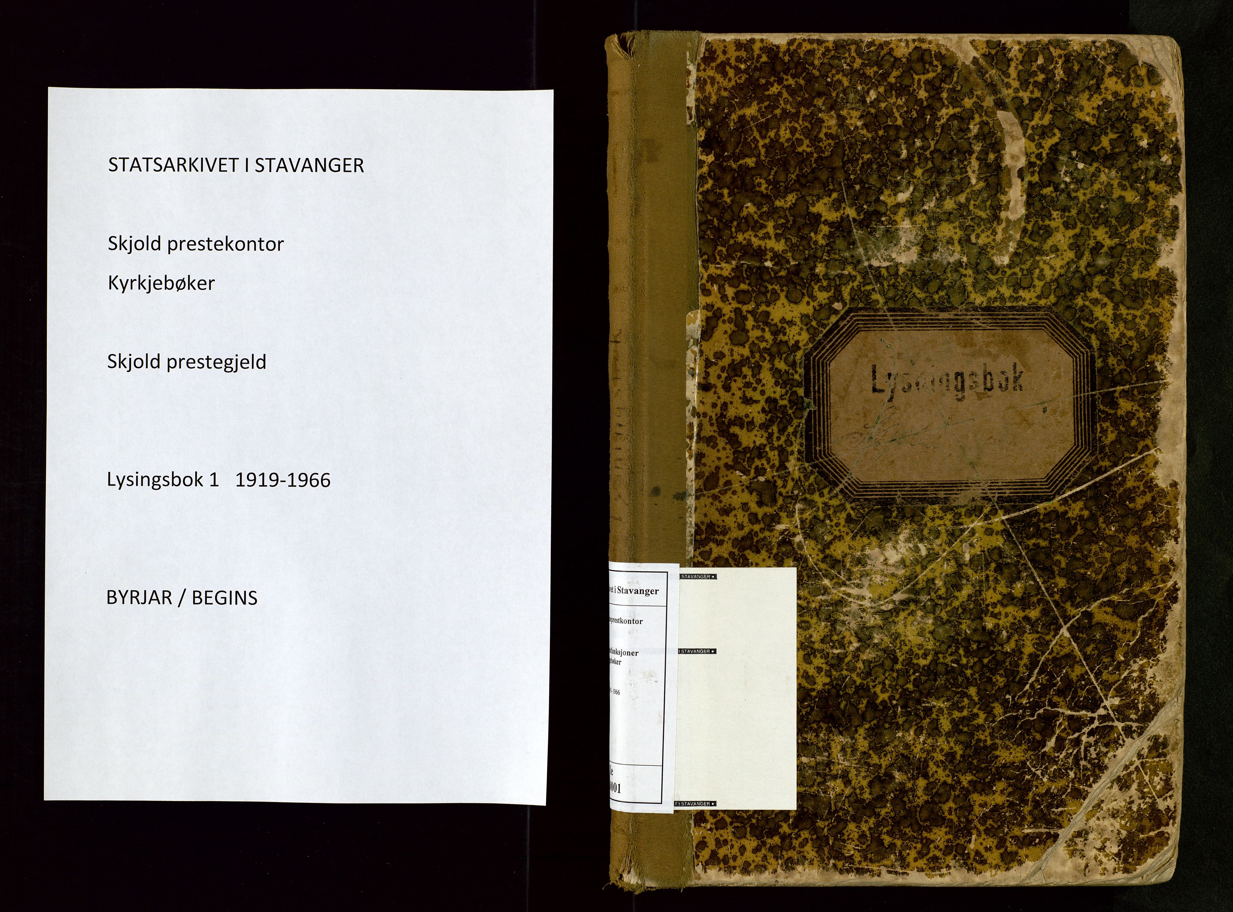 Skjold sokneprestkontor, SAST/A-101847/I/Ie/L0001: Banns register no. 1, 1919-1966