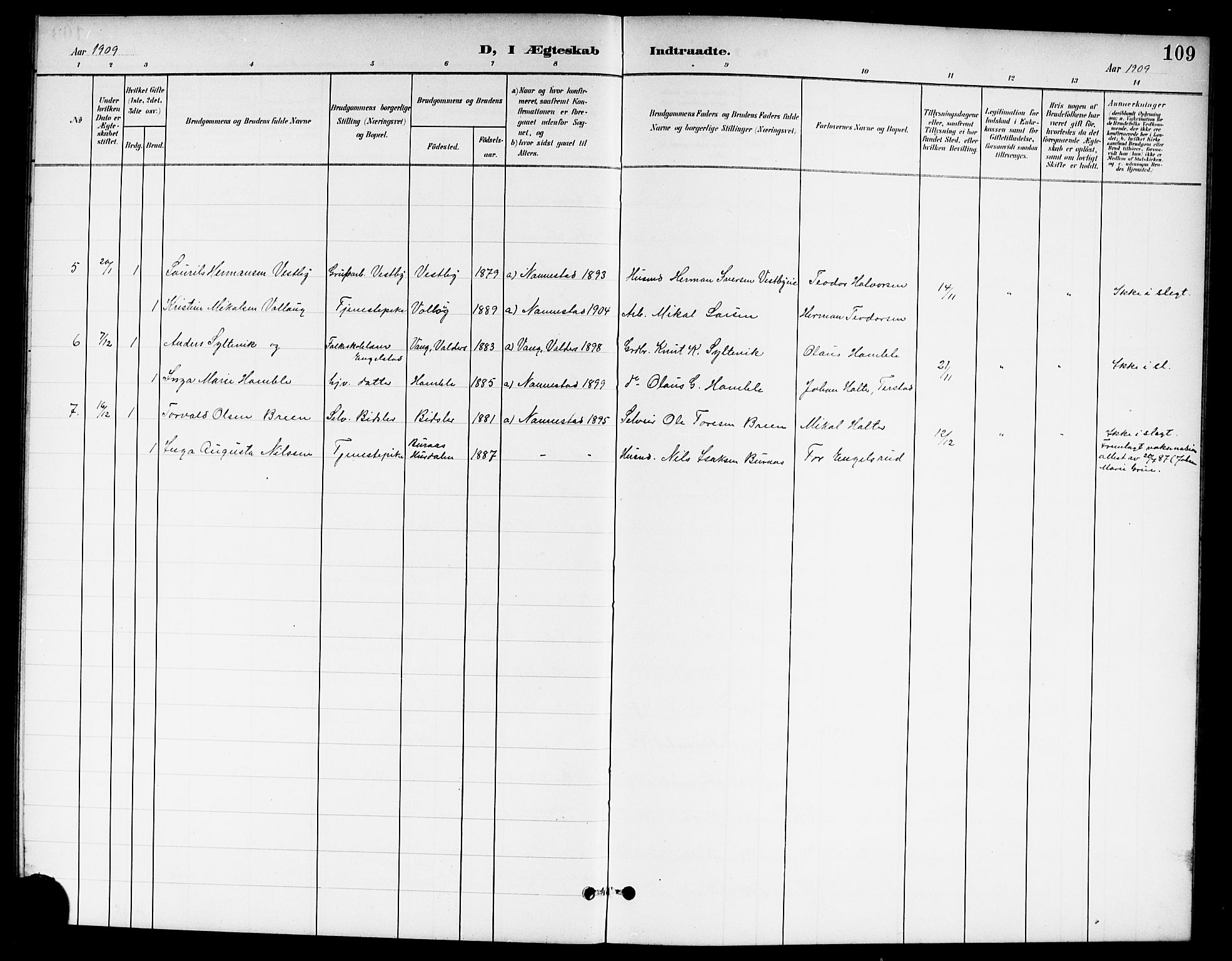 Nannestad prestekontor Kirkebøker, SAO/A-10414a/G/Ga/L0002: Parish register (copy) no. I 2, 1901-1913, p. 109