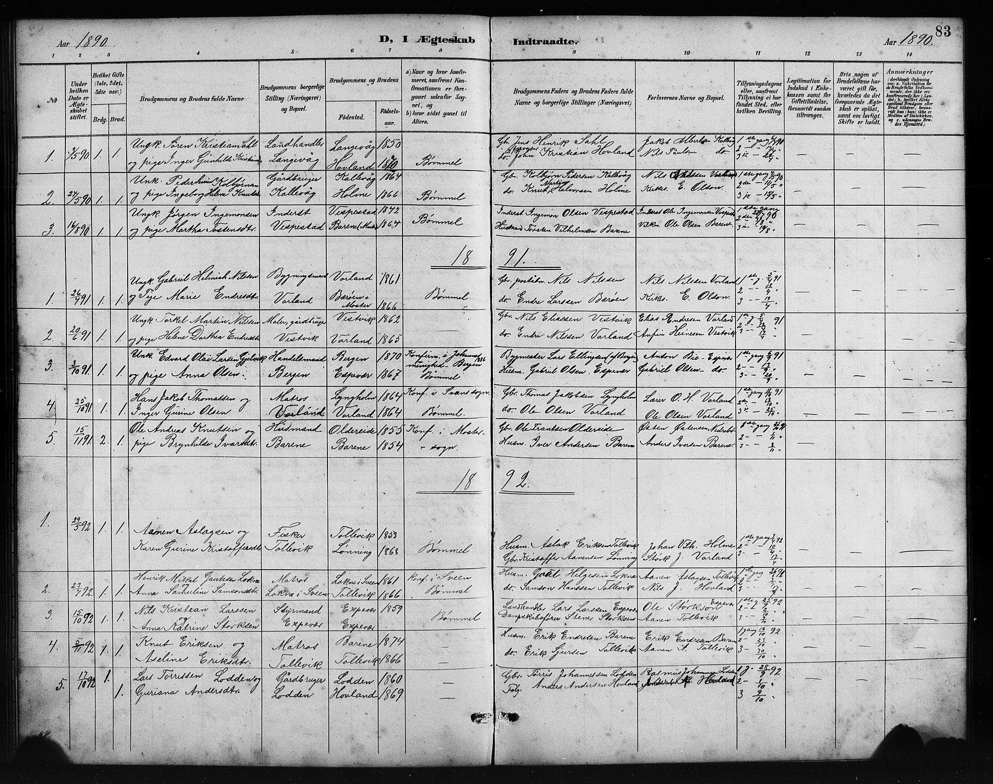 Finnås sokneprestembete, SAB/A-99925/H/Ha/Hab/Habc/L0002: Parish register (copy) no. C 2, 1887-1906, p. 83