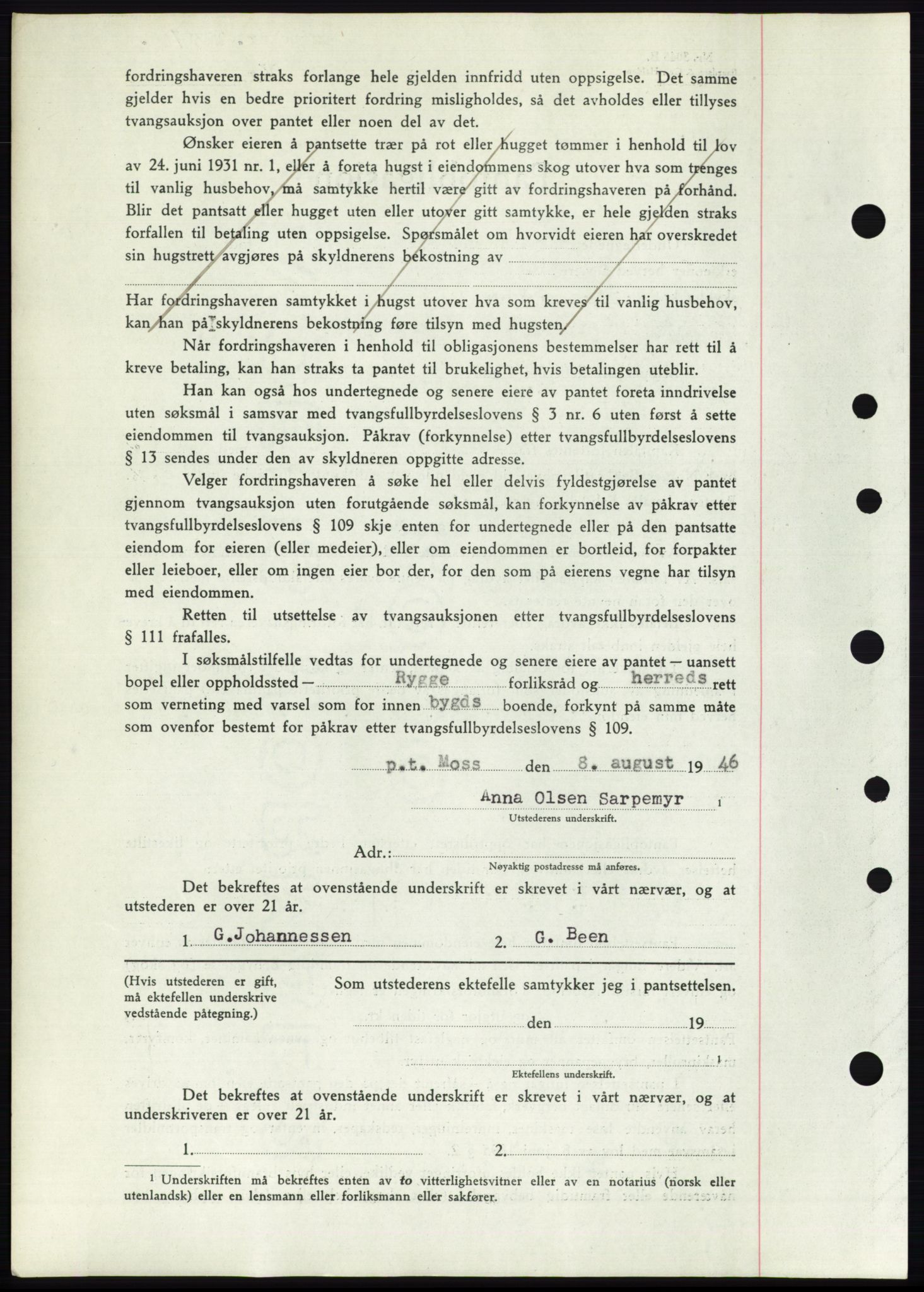 Moss sorenskriveri, SAO/A-10168: Mortgage book no. B15, 1946-1946, Diary no: : 1838/1946