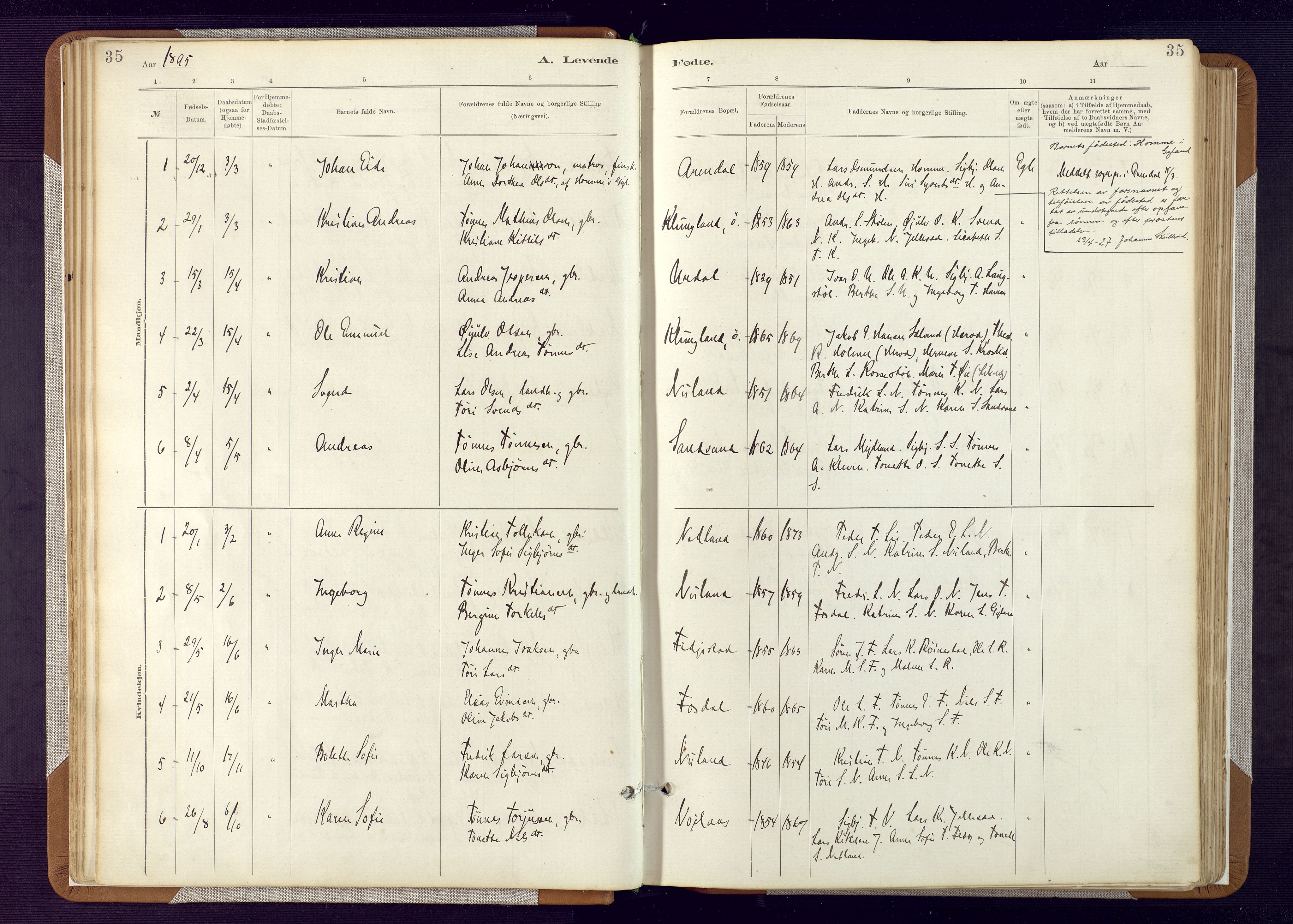 Bakke sokneprestkontor, SAK/1111-0002/F/Fa/Fab/L0003: Parish register (official) no. A 3, 1884-1921, p. 35