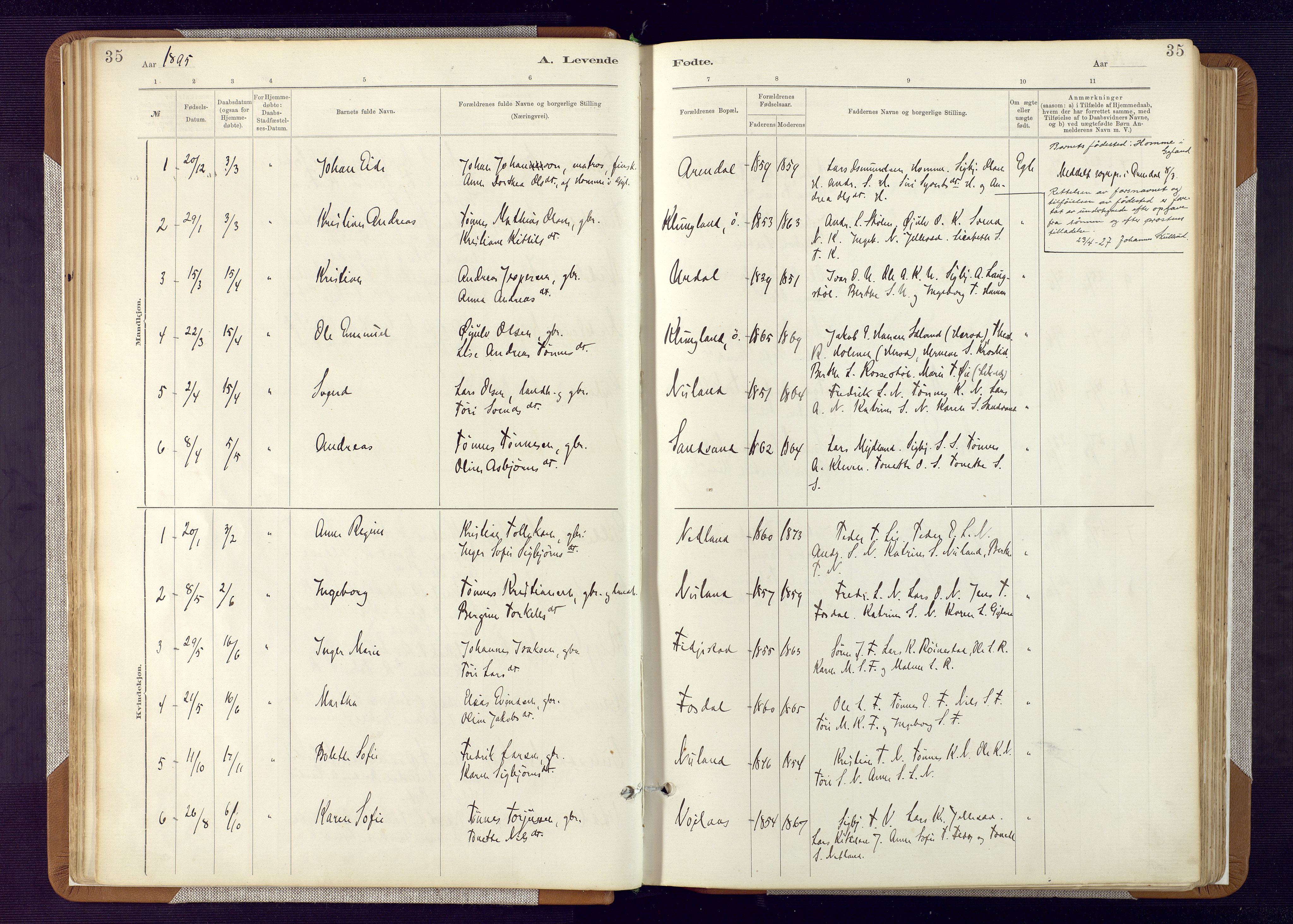 Bakke sokneprestkontor, AV/SAK-1111-0002/F/Fa/Fab/L0003: Parish register (official) no. A 3, 1884-1921, p. 35