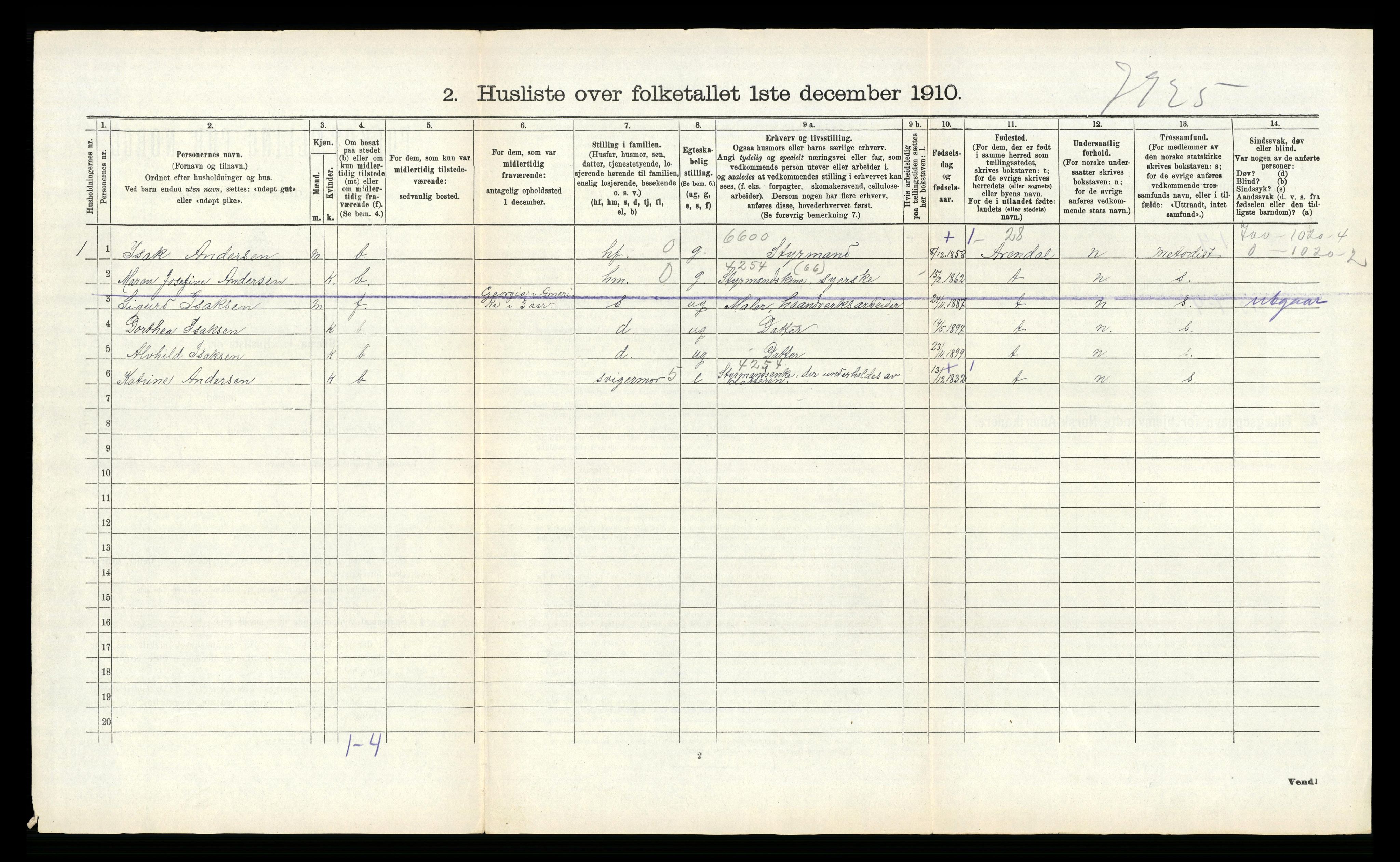 RA, 1910 census for Tromøy, 1910, p. 831