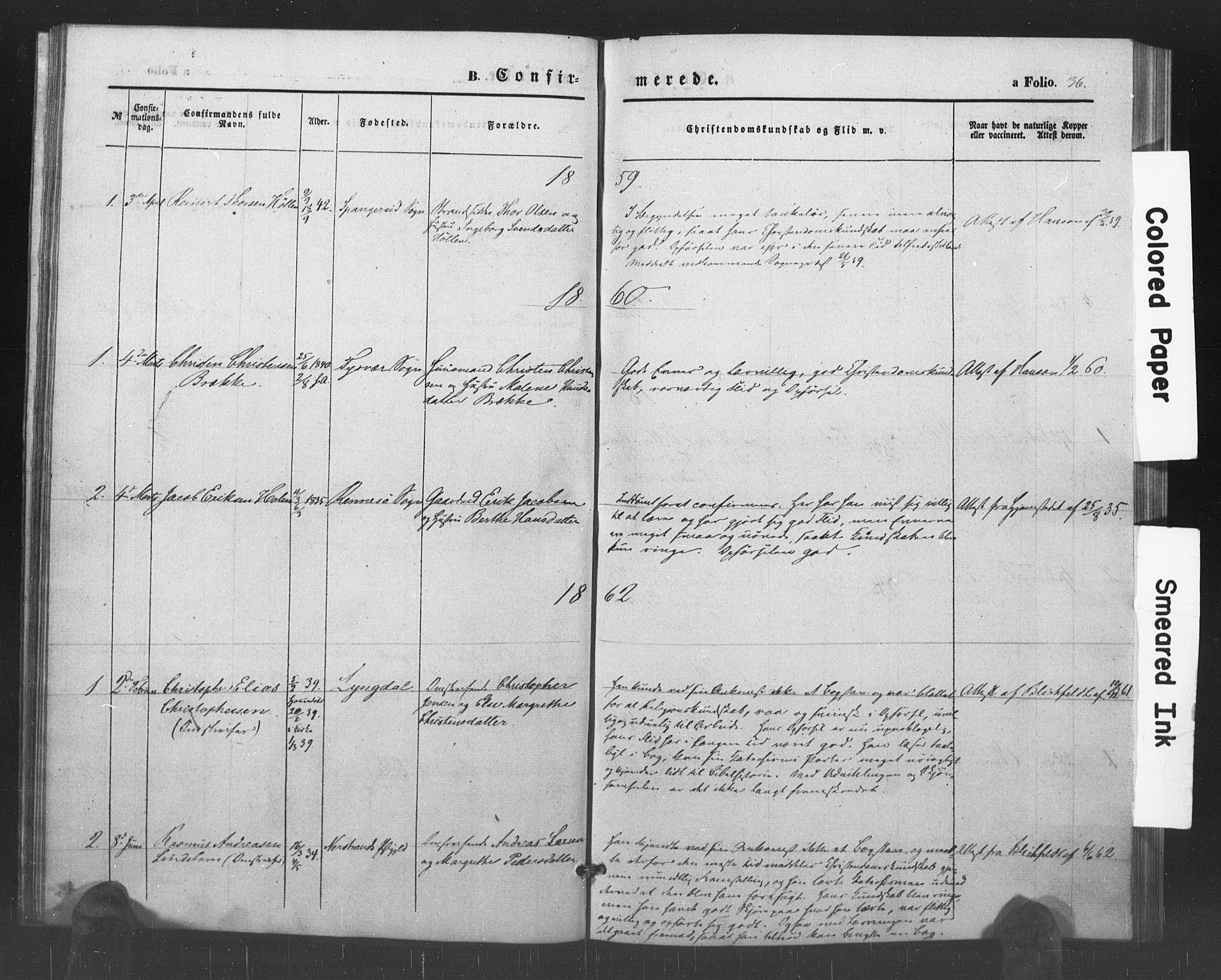 Kristiansand tukthus, SAK/1251-0009/I/Ih/L0001: Parish register (official) no. A 1, 1840-1875, p. 36