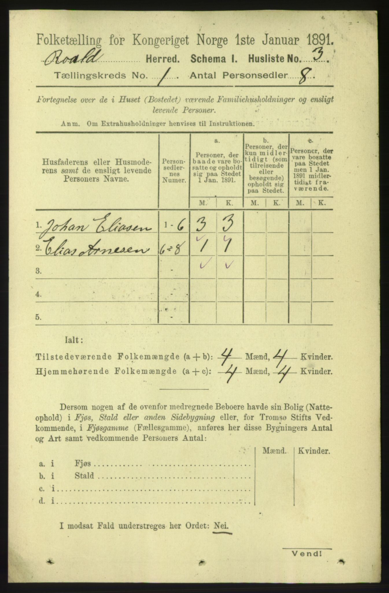 RA, 1891 census for 1533 Roald, 1891, p. 12