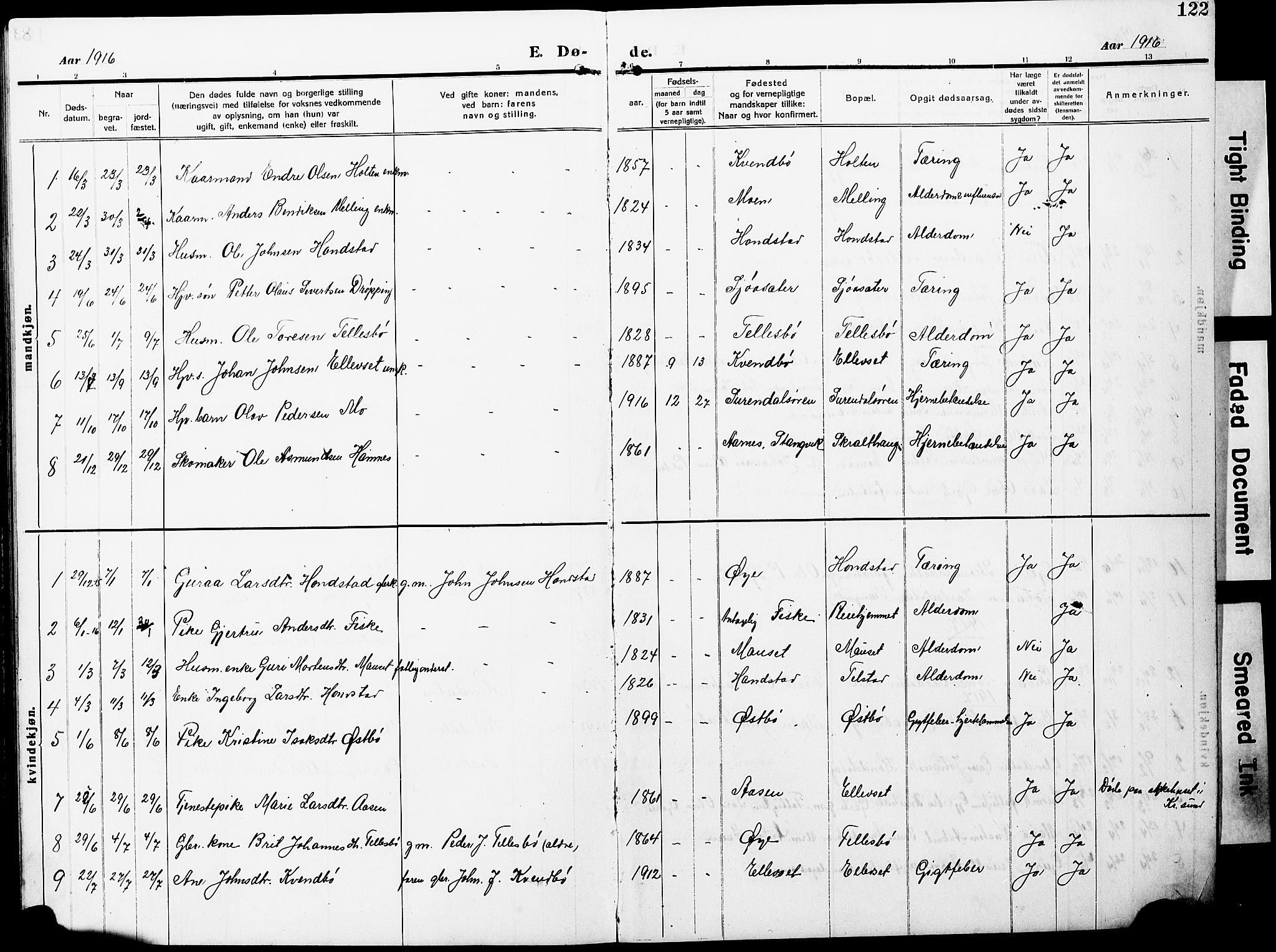 Ministerialprotokoller, klokkerbøker og fødselsregistre - Møre og Romsdal, SAT/A-1454/596/L1059: Parish register (copy) no. 596C02, 1908-1922, p. 122