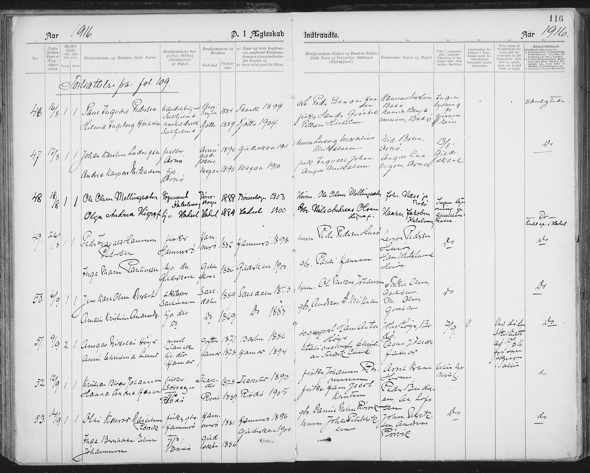Ministerialprotokoller, klokkerbøker og fødselsregistre - Nordland, SAT/A-1459/801/L0012: Parish register (official) no. 801A12, 1900-1916, p. 116