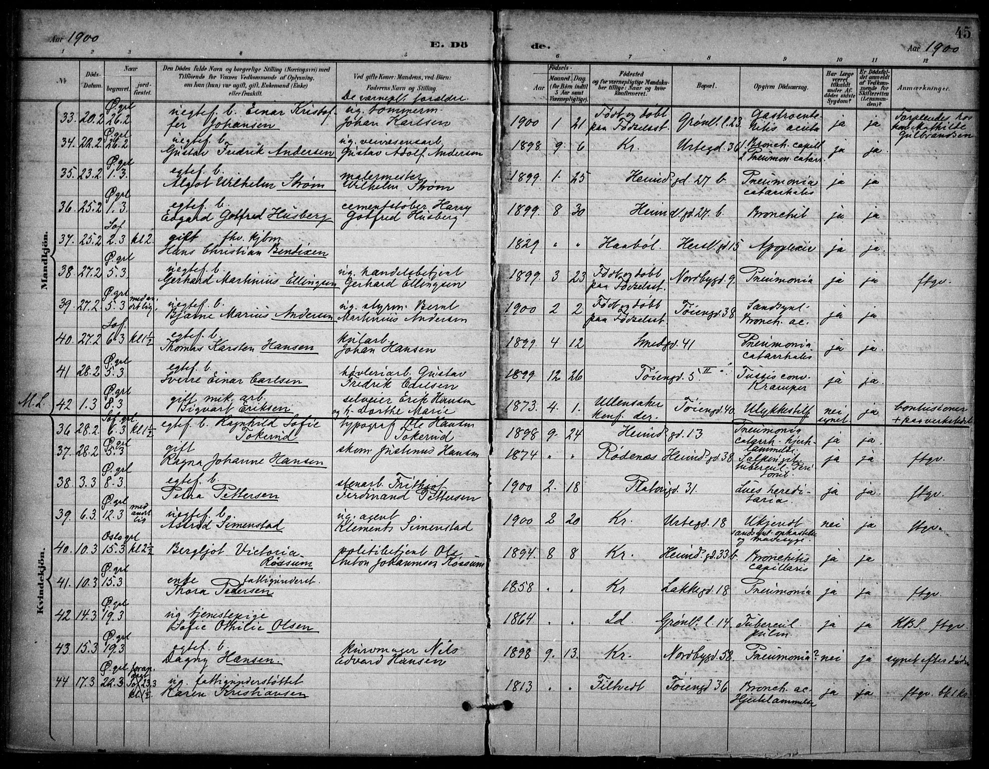 Grønland prestekontor Kirkebøker, SAO/A-10848/F/Fa/L0016: Parish register (official) no. 16, 1898-1918, p. 45