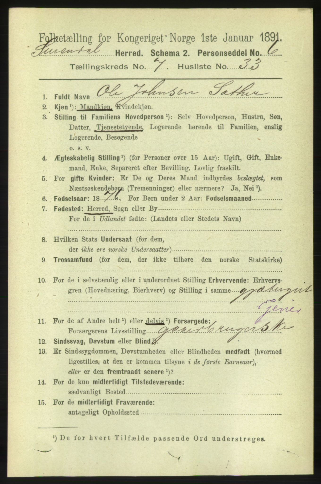 RA, 1891 census for 1566 Surnadal, 1891, p. 2021