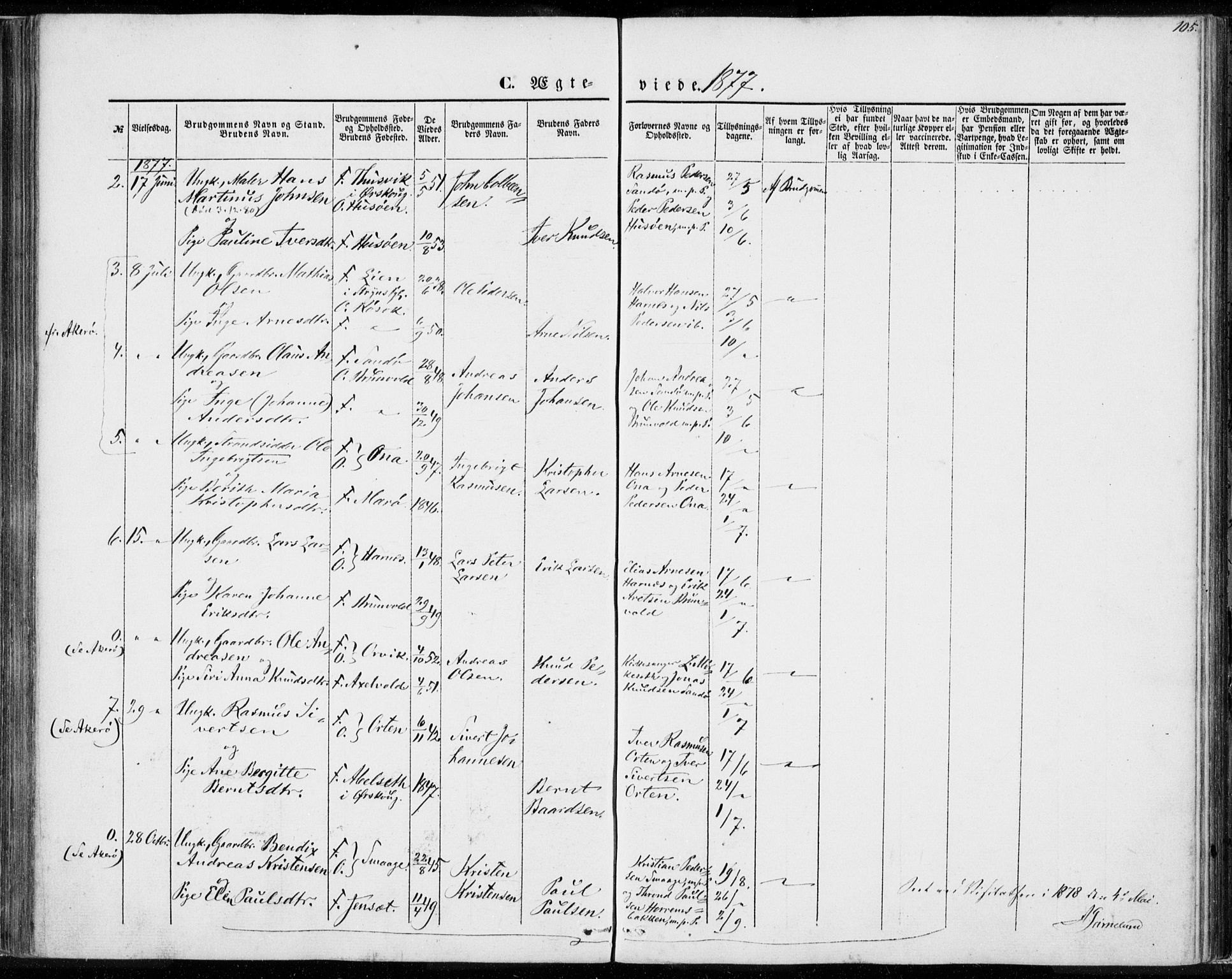 Ministerialprotokoller, klokkerbøker og fødselsregistre - Møre og Romsdal, SAT/A-1454/561/L0728: Parish register (official) no. 561A02, 1858-1878, p. 105