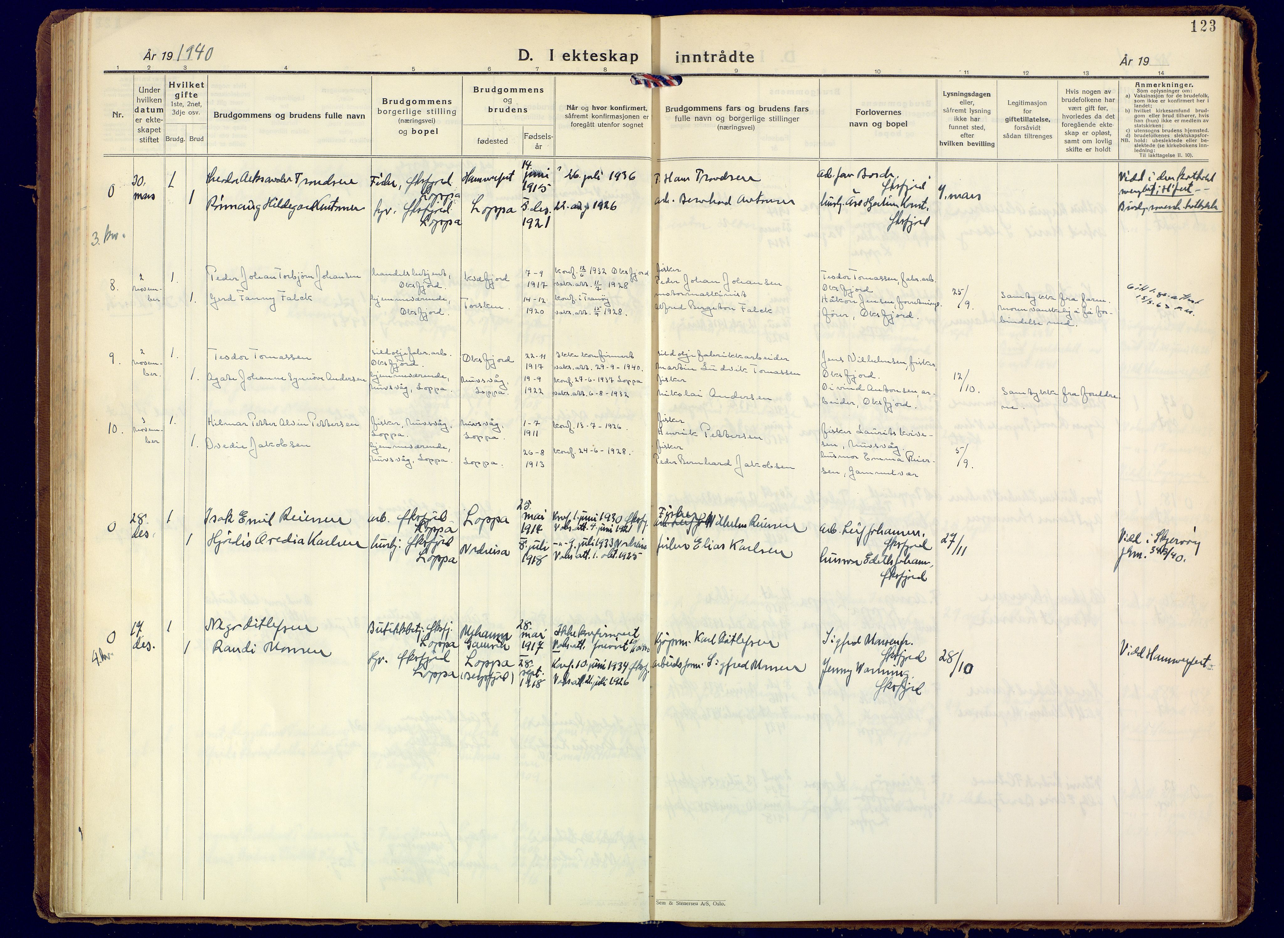 Loppa sokneprestkontor, AV/SATØ-S-1339/H/Ha/L0015kirke: Parish register (official) no. 15, 1933-1941, p. 123