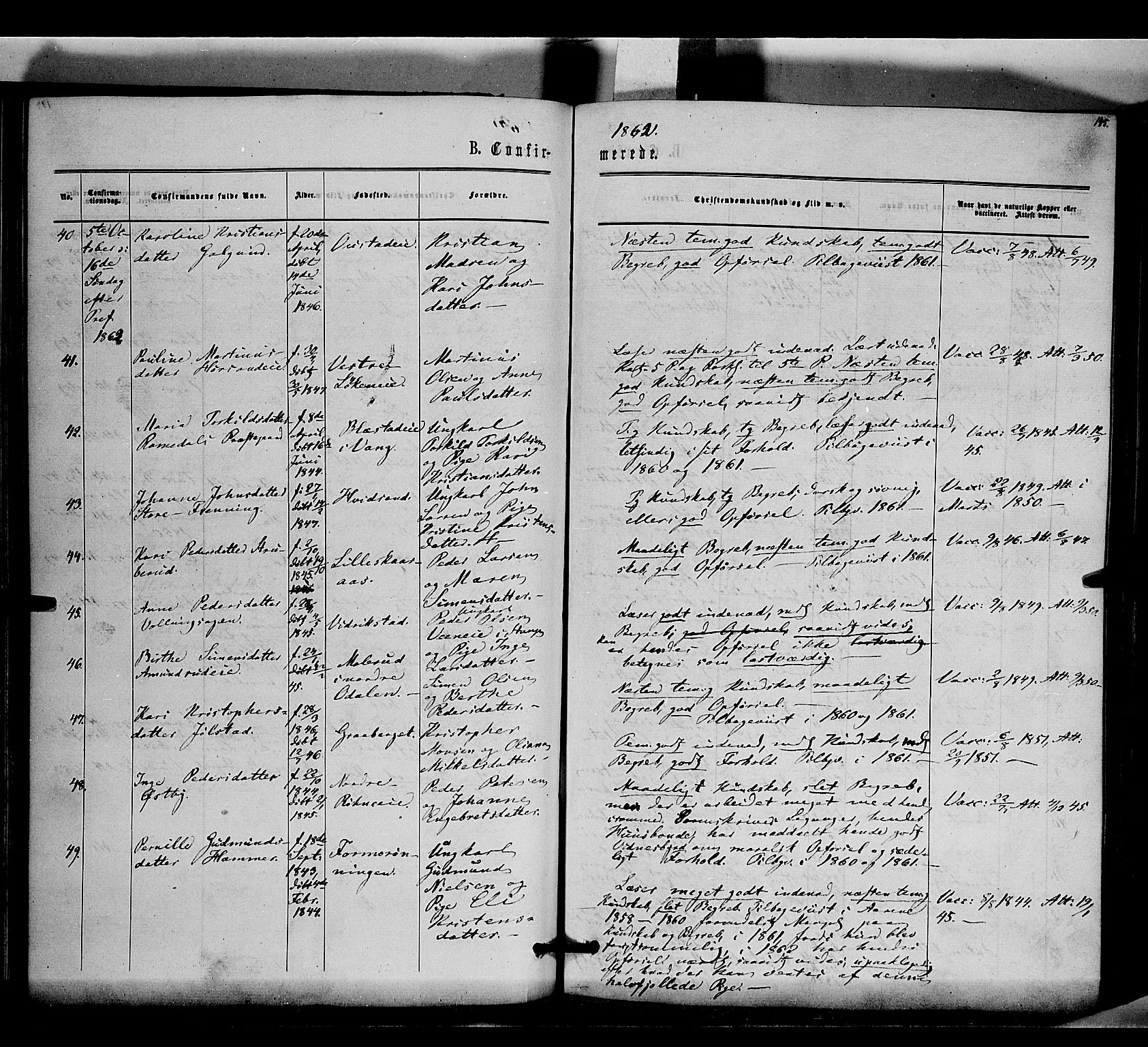 Romedal prestekontor, AV/SAH-PREST-004/K/L0005: Parish register (official) no. 5, 1862-1874, p. 145