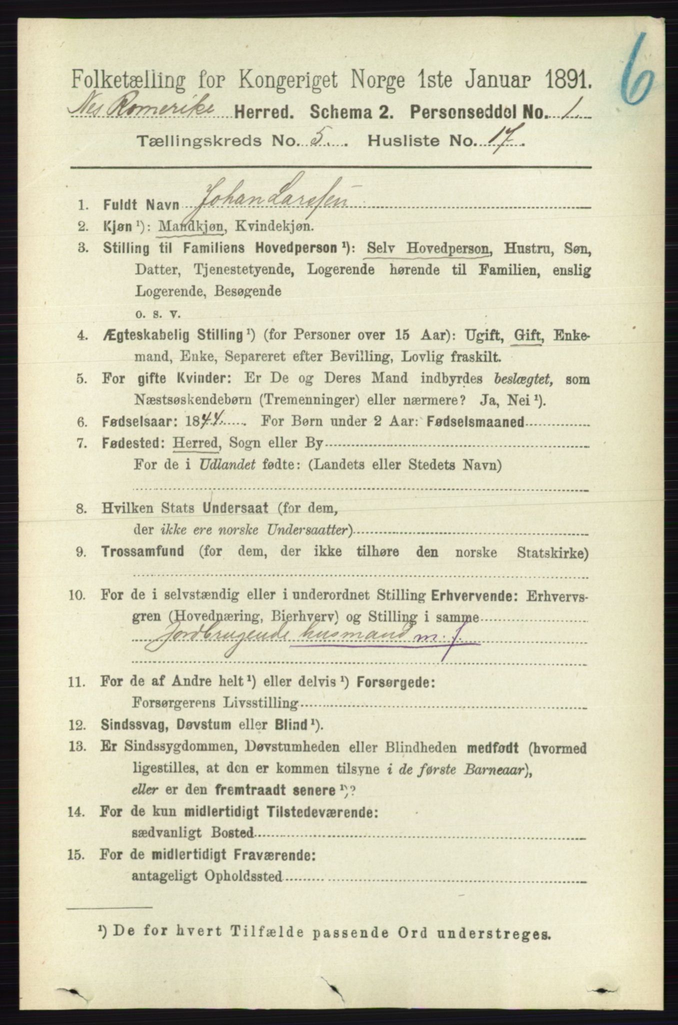 RA, 1891 census for 0236 Nes, 1891, p. 2881