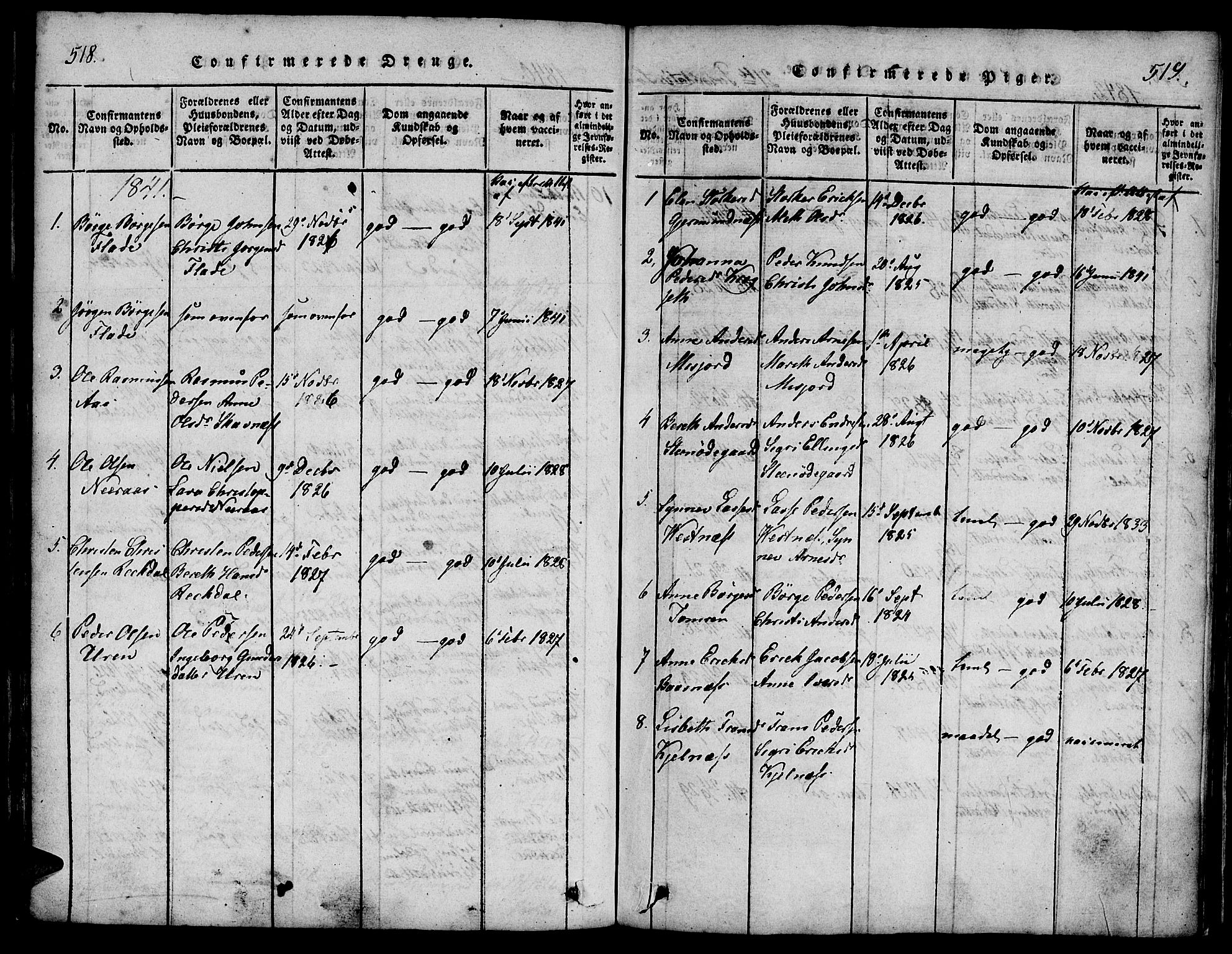 Ministerialprotokoller, klokkerbøker og fødselsregistre - Møre og Romsdal, SAT/A-1454/539/L0528: Parish register (official) no. 539A01, 1818-1847, p. 518-519