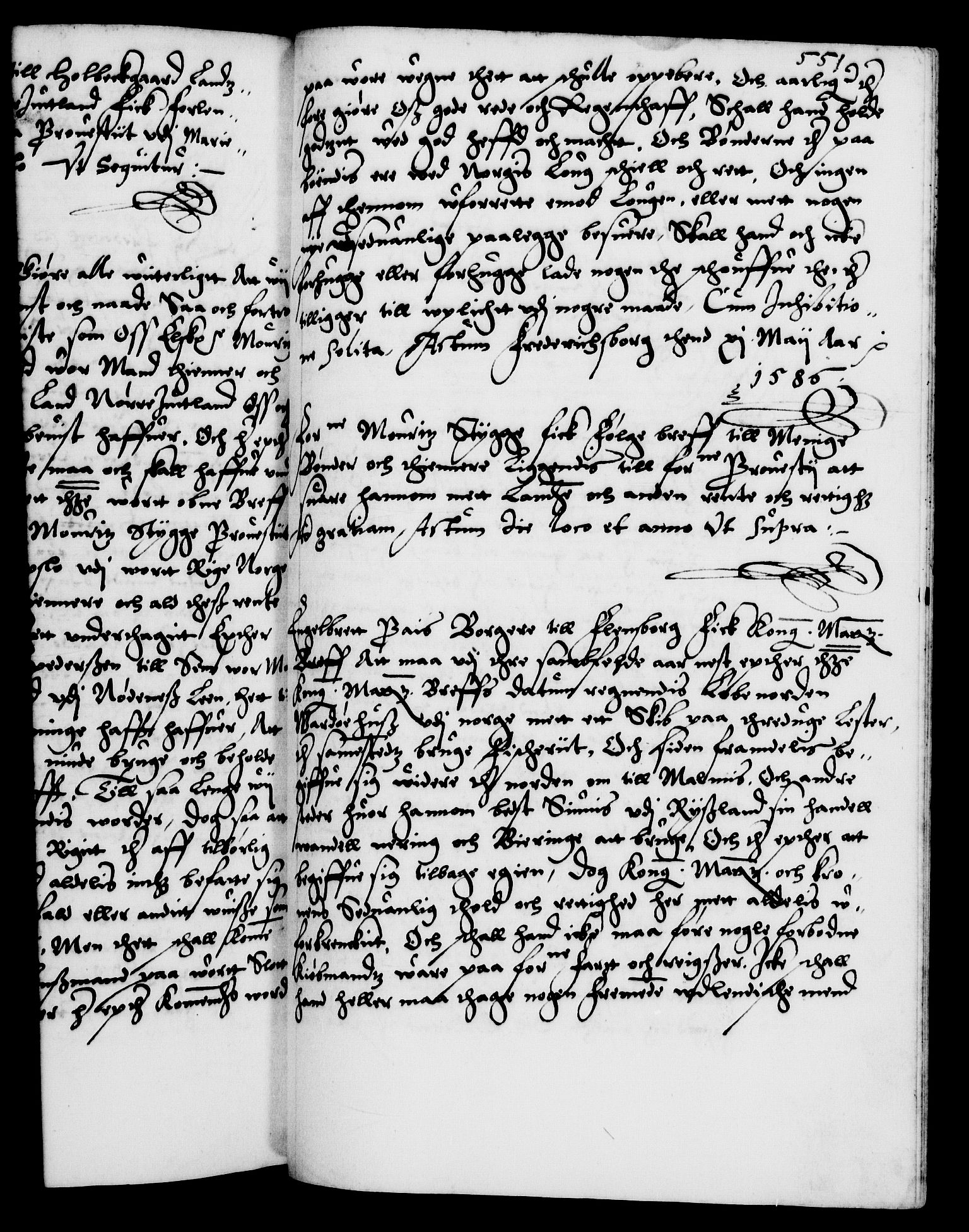 Danske Kanselli 1572-1799, AV/RA-EA-3023/F/Fc/Fca/Fcaa/L0001: Norske registre (mikrofilm), 1572-1588, p. 551a
