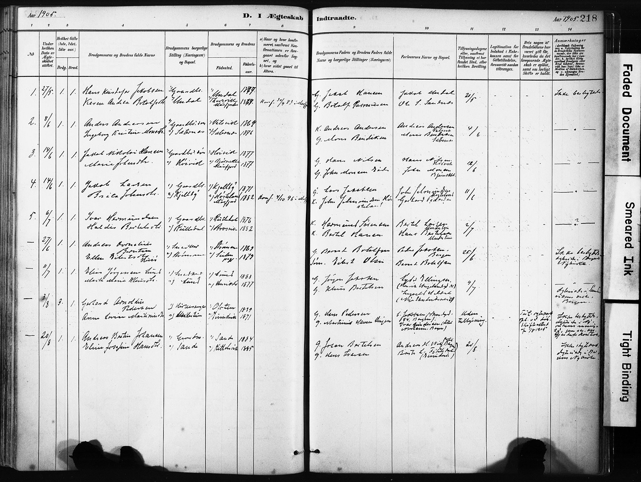 Gulen sokneprestembete, SAB/A-80201/H/Haa/Haab/L0001: Parish register (official) no. B 1, 1881-1905, p. 218