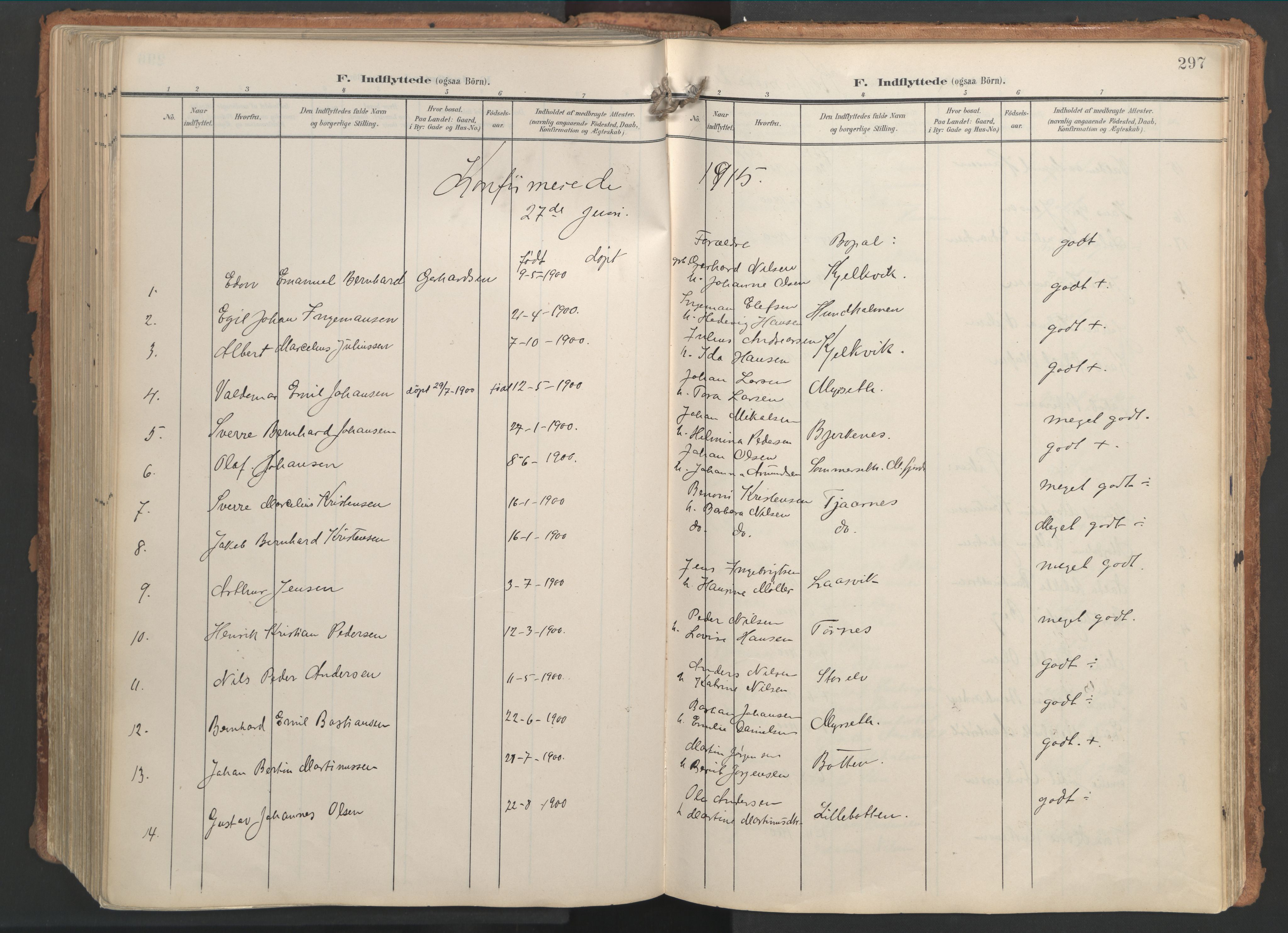 Ministerialprotokoller, klokkerbøker og fødselsregistre - Nordland, AV/SAT-A-1459/861/L0871: Parish register (official) no. 861A06, 1903-1916, p. 297