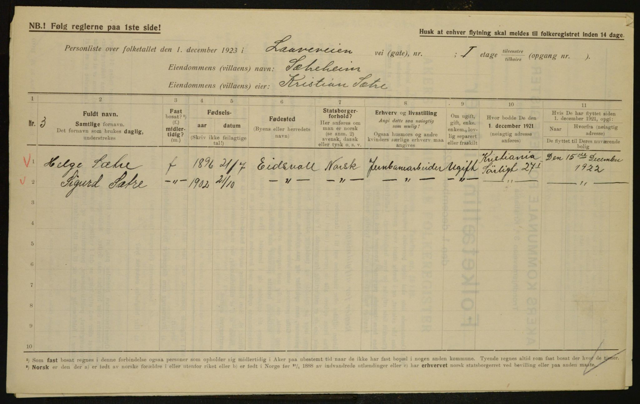 , Municipal Census 1923 for Aker, 1923, p. 28631