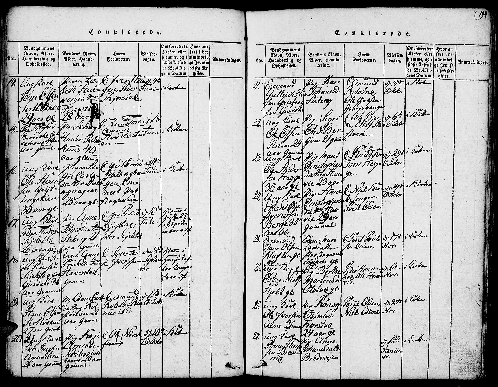 Fron prestekontor, SAH/PREST-078/H/Ha/Hab/L0001: Parish register (copy) no. 1, 1816-1843, p. 194