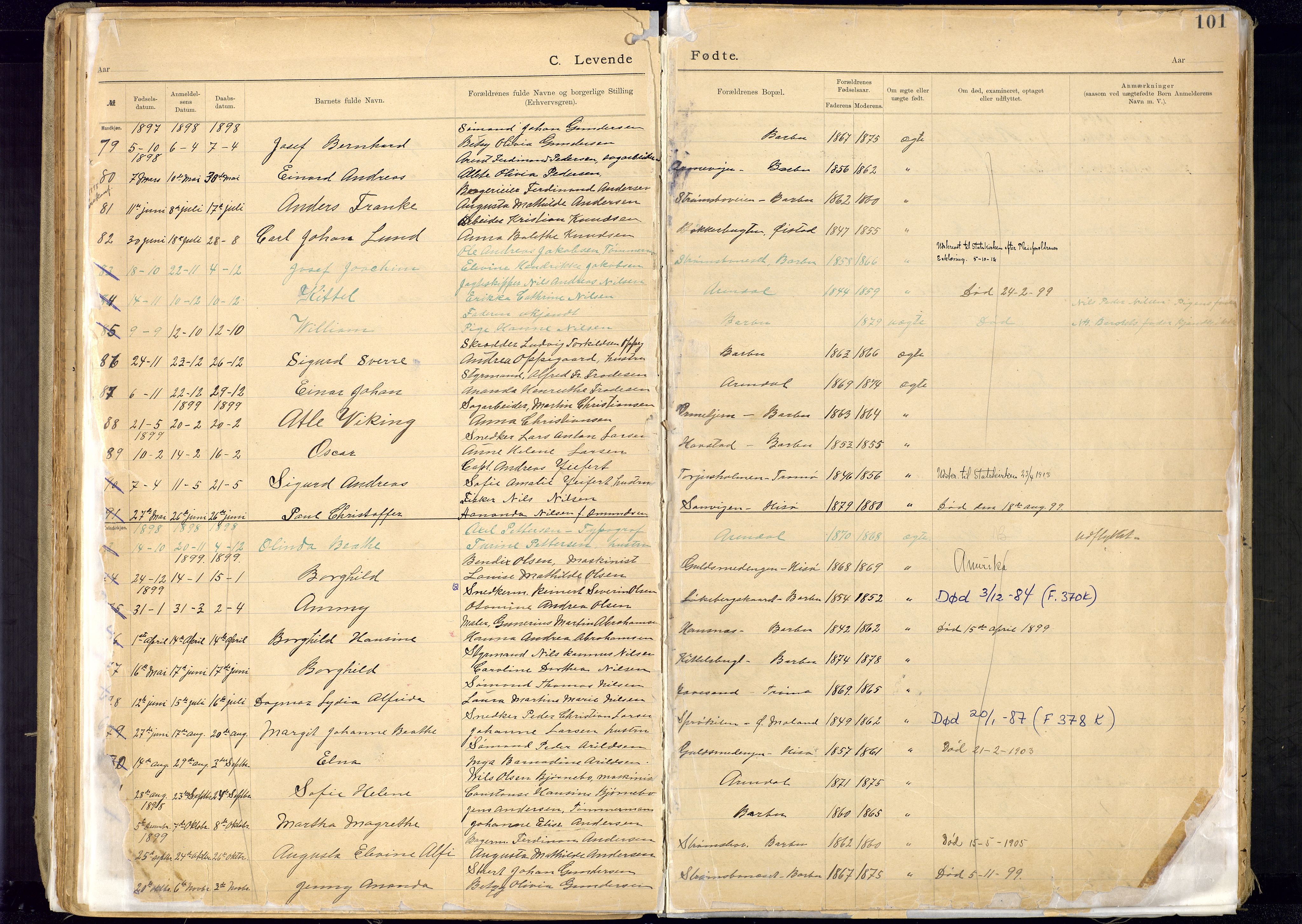 Metodistmenigheten, Arendal, SAK/1292-0011/F/Fa/L0005: Dissenter register no. 5, 1892-1942, p. 101