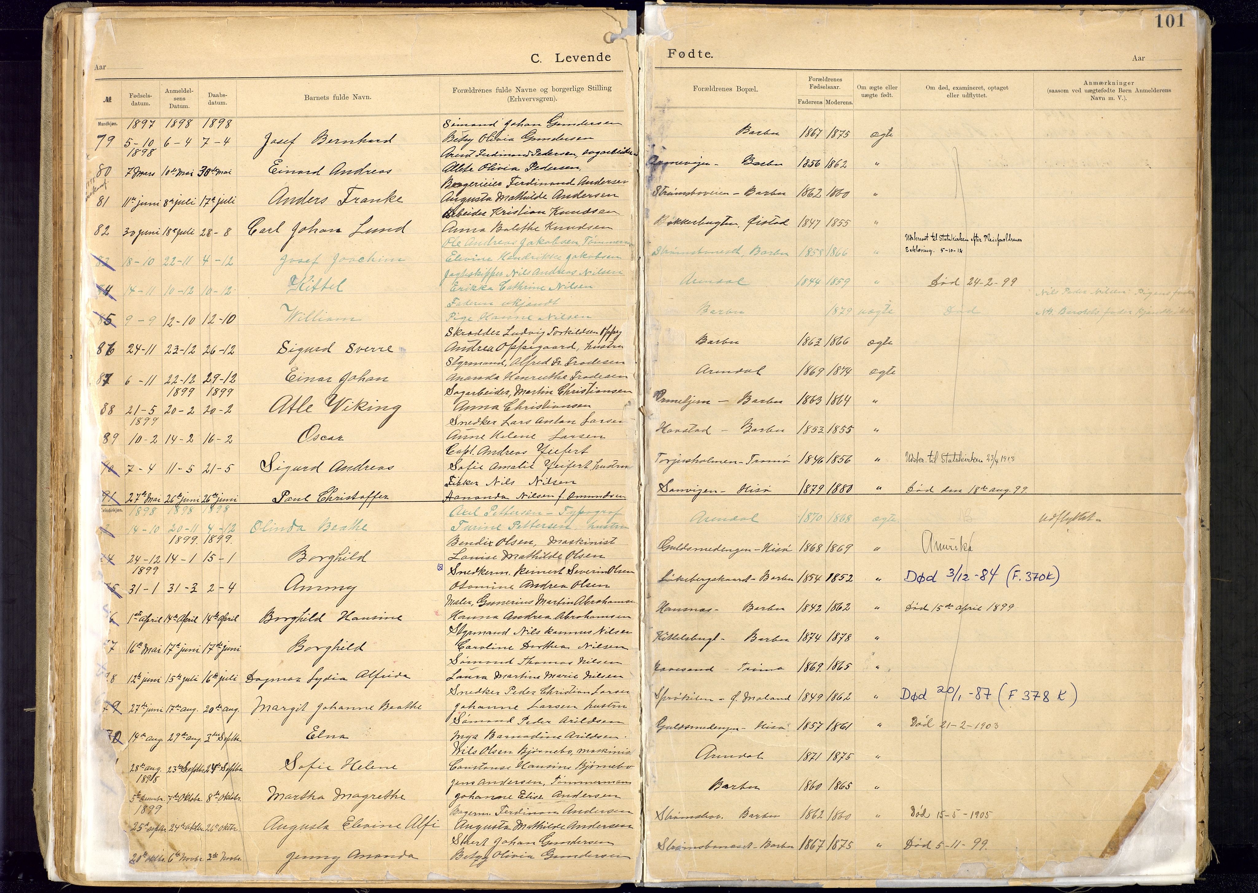 Metodistmenigheten, Arendal, AV/SAK-1292-0011/F/Fa/L0005: Dissenter register no. 5, 1892-1942, p. 101