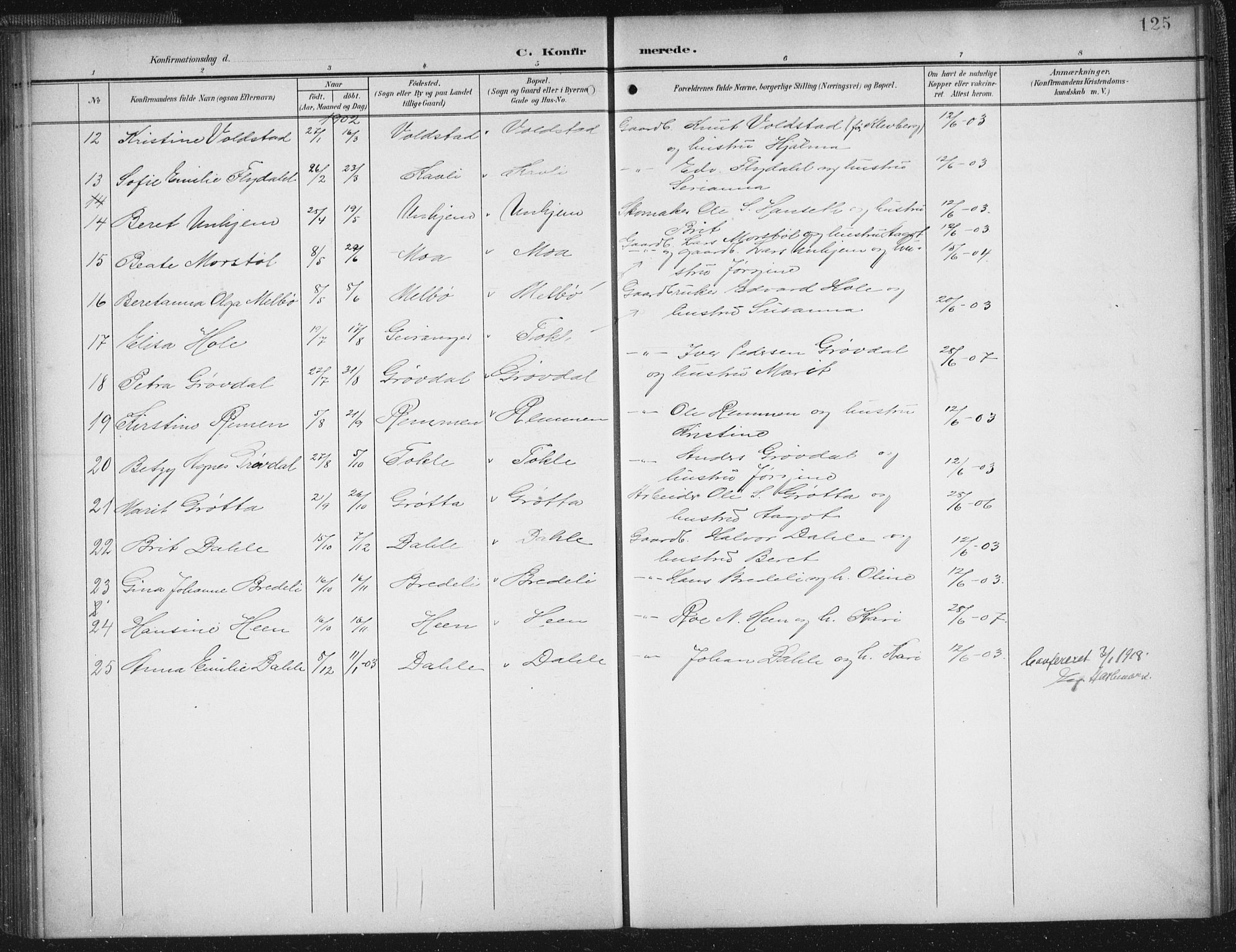 Ministerialprotokoller, klokkerbøker og fødselsregistre - Møre og Romsdal, AV/SAT-A-1454/545/L0589: Parish register (copy) no. 545C03, 1902-1937, p. 125