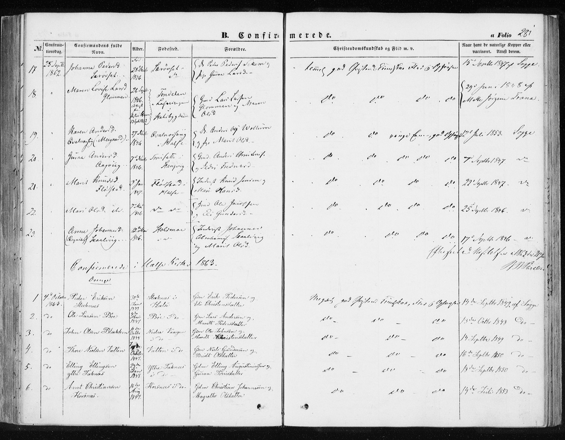 Ministerialprotokoller, klokkerbøker og fødselsregistre - Møre og Romsdal, SAT/A-1454/576/L0883: Parish register (official) no. 576A01, 1849-1865, p. 281