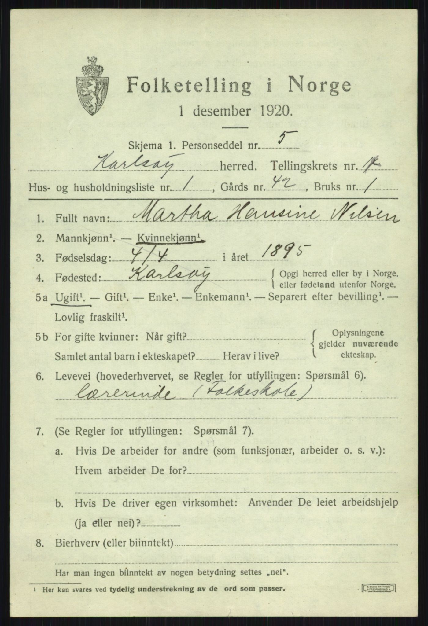 SATØ, 1920 census for Karlsøy, 1920, p. 5105