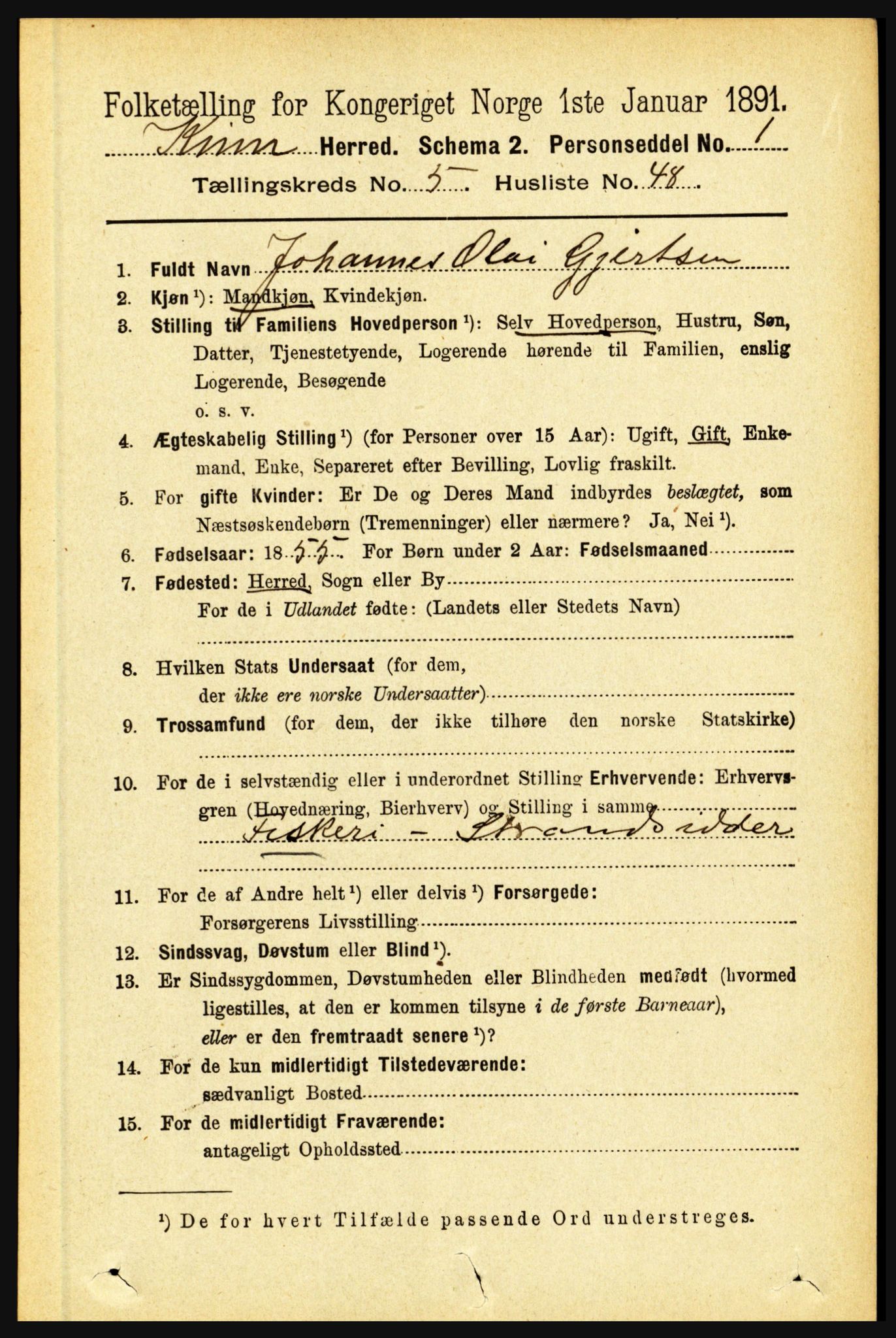 RA, 1891 census for 1437 Kinn, 1891, p. 2076