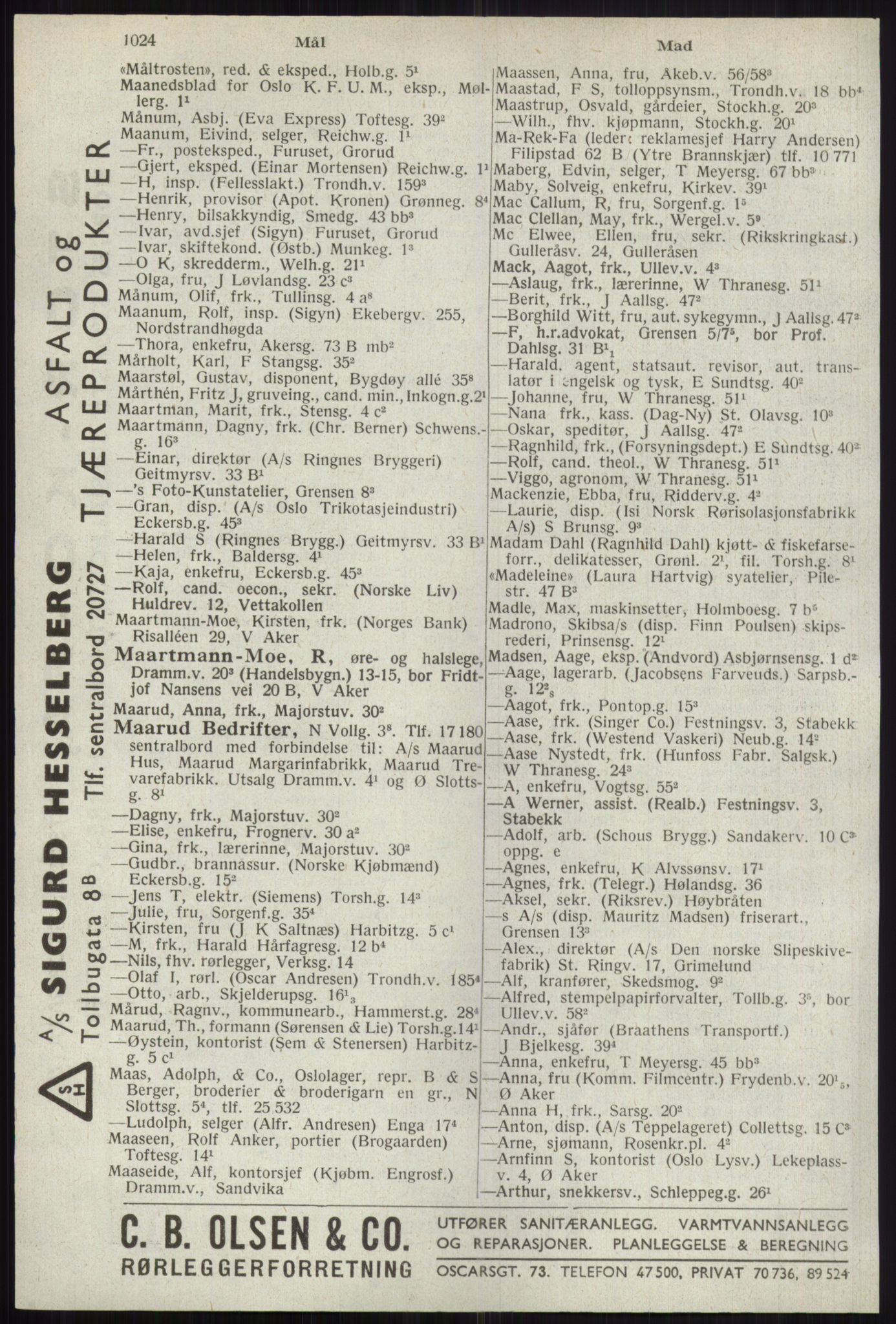 Kristiania/Oslo adressebok, PUBL/-, 1941, p. 1024