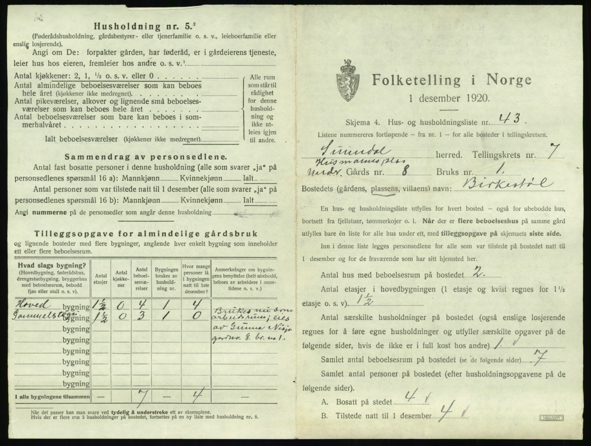 SAT, 1920 census for Sunndal, 1920, p. 724