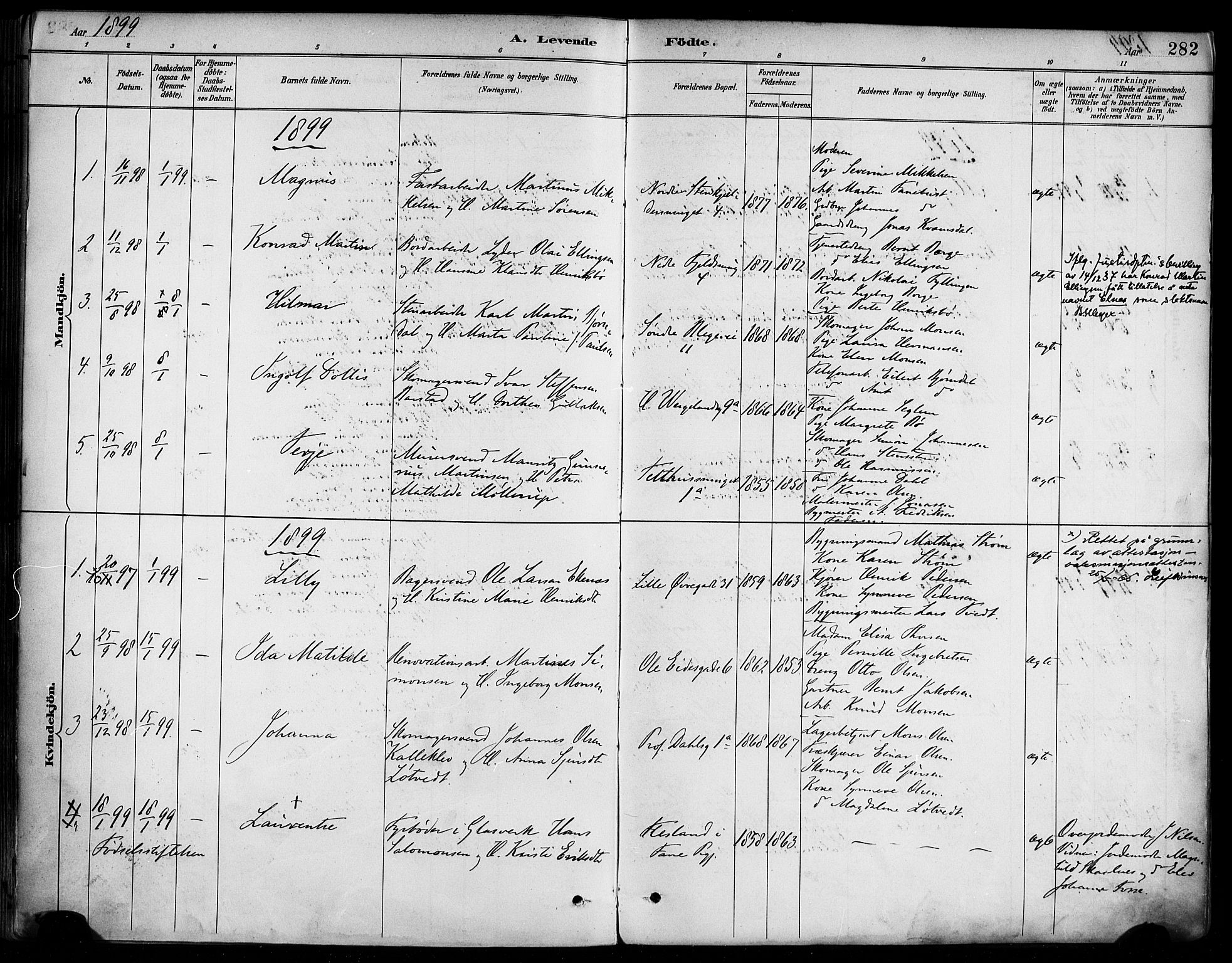 Korskirken sokneprestembete, SAB/A-76101/H/Haa/L0022: Parish register (official) no. B 8, 1889-1899, p. 282