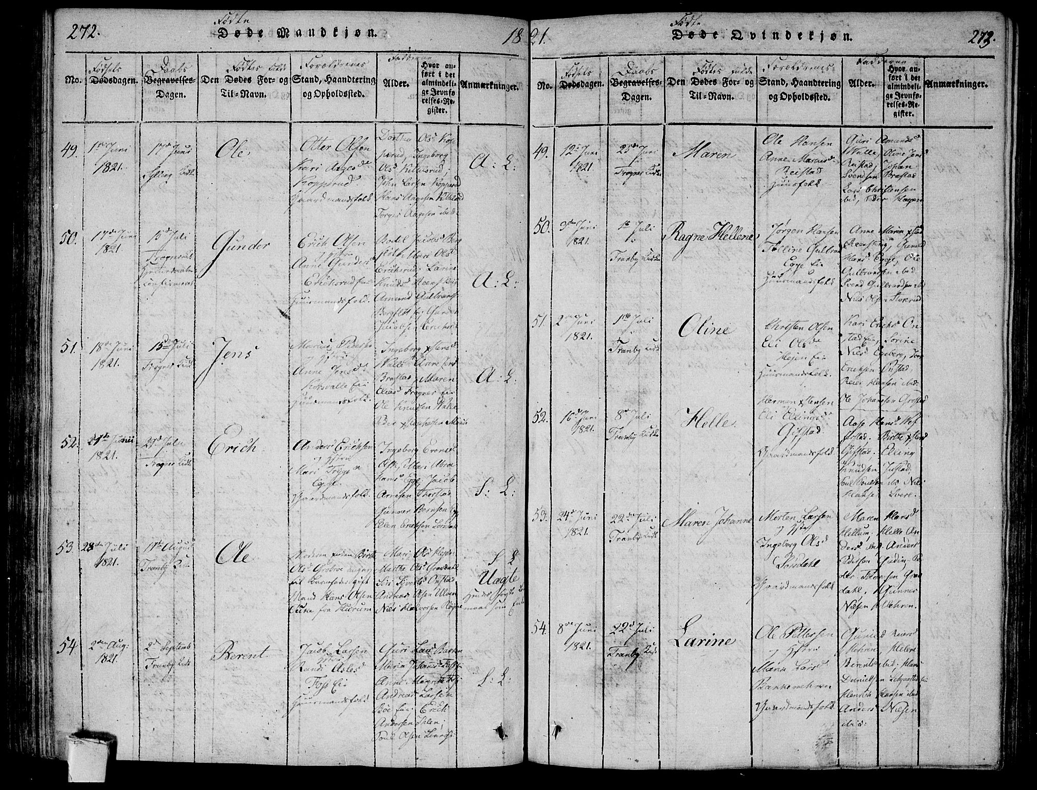 Lier kirkebøker, SAKO/A-230/F/Fa/L0008: Parish register (official) no. I 8, 1813-1825, p. 272-273