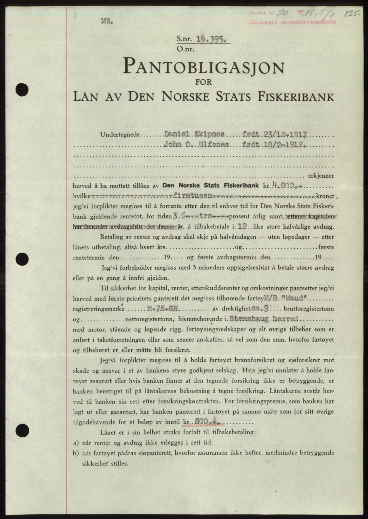 Nordmøre sorenskriveri, AV/SAT-A-4132/1/2/2Ca: Mortgage book no. B97, 1947-1948, Diary no: : 20/1948