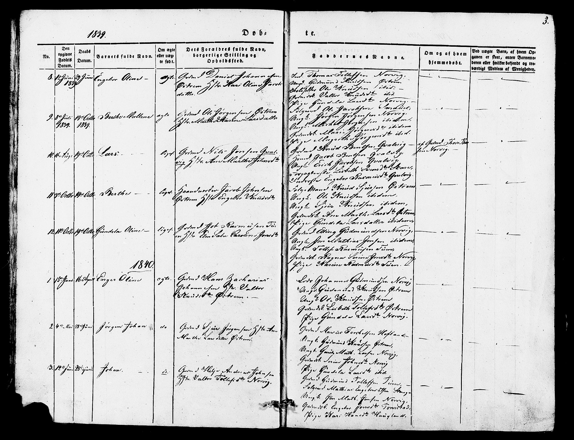 Torvastad sokneprestkontor, AV/SAST-A -101857/H/Ha/Haa/L0007: Parish register (official) no. A 7, 1838-1882, p. 3