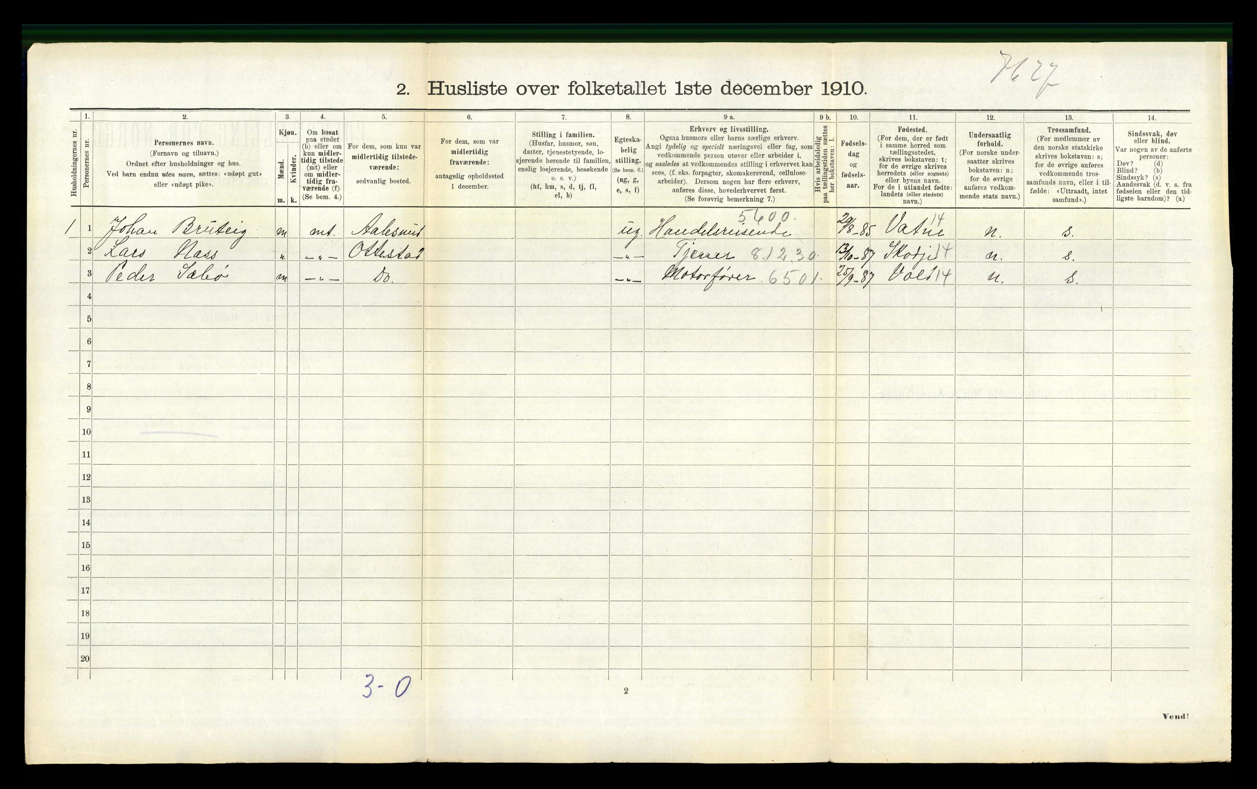 RA, 1910 census for Vanylven, 1910, p. 240