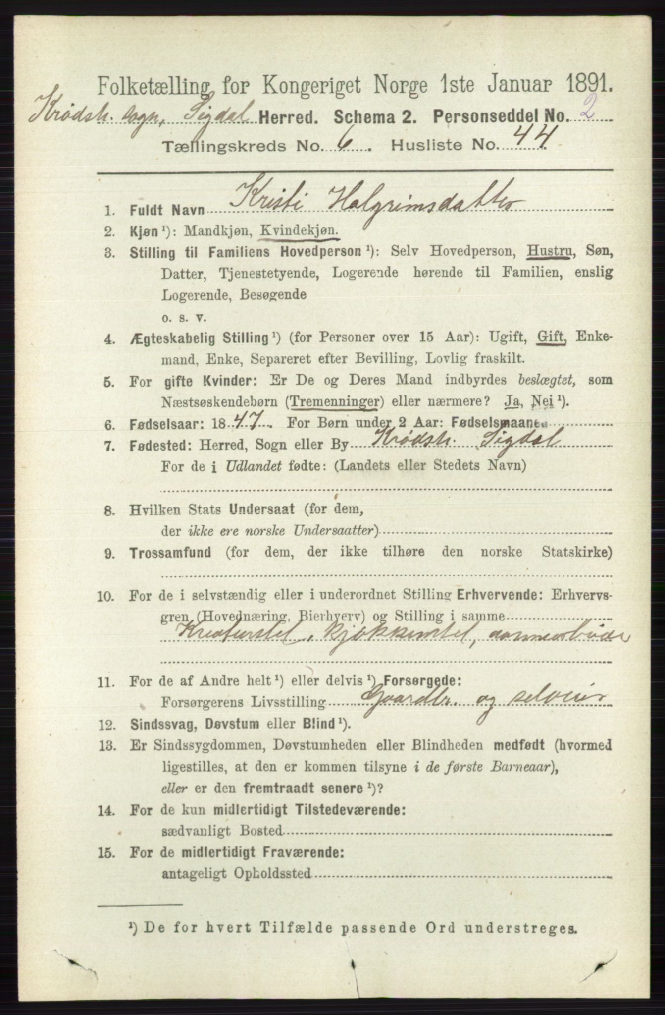 RA, 1891 census for 0621 Sigdal, 1891, p. 6909