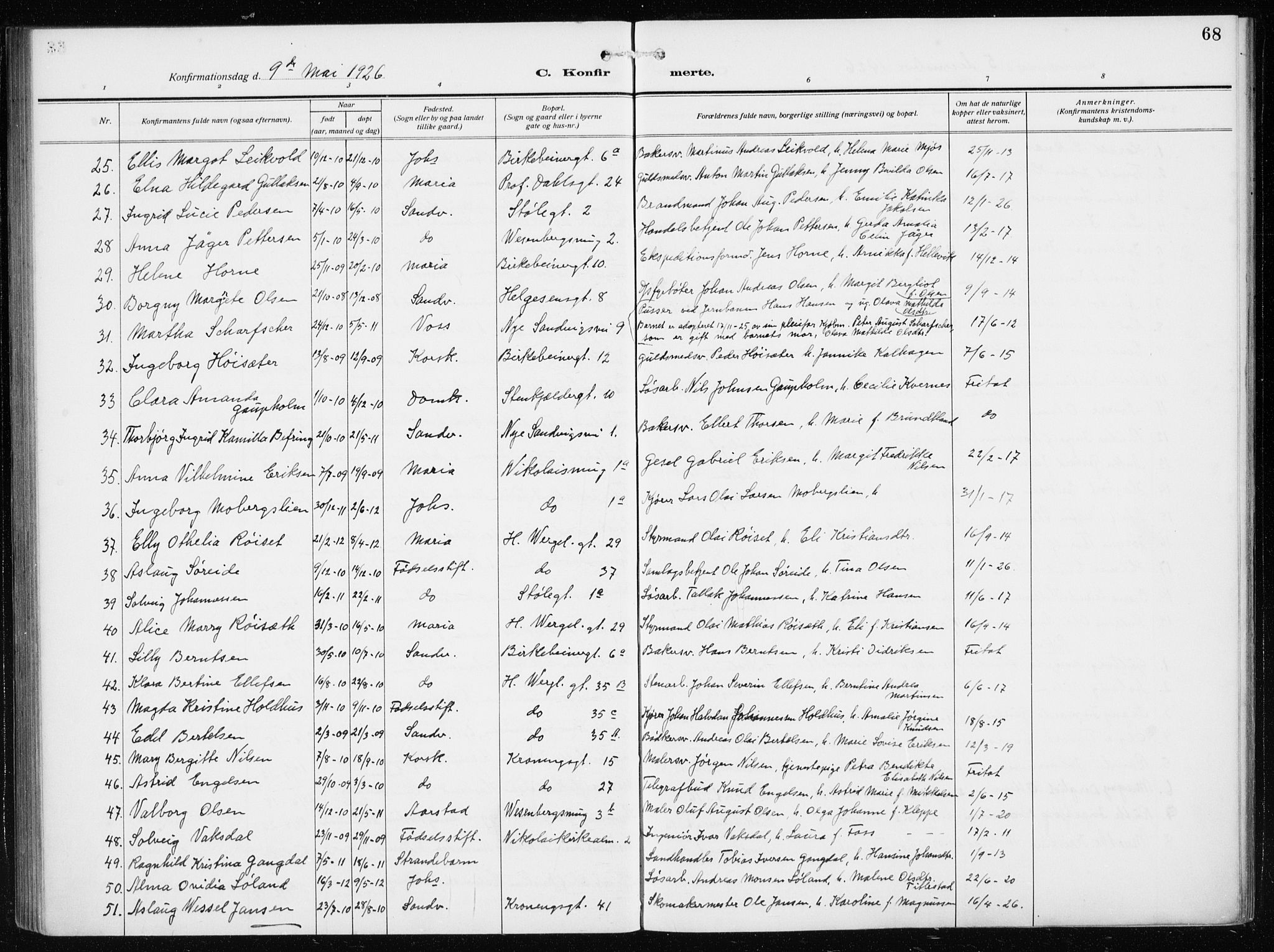 Mariakirken Sokneprestembete, AV/SAB-A-76901/H/Haa/L0015: Parish register (official) no. C 3, 1913-1927, p. 68