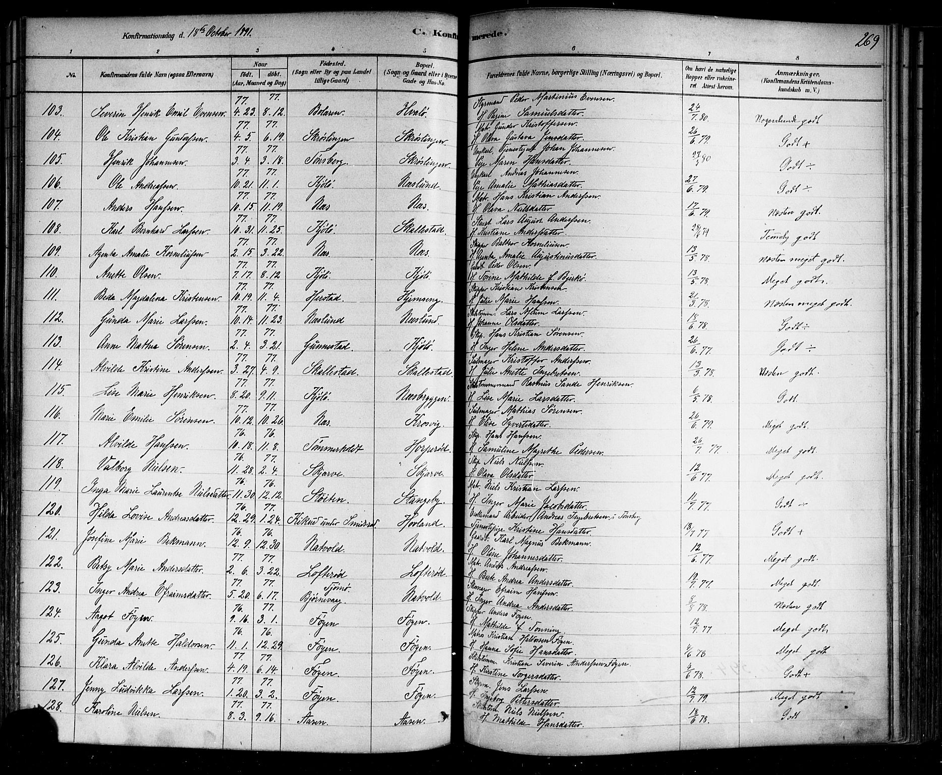 Nøtterøy kirkebøker, SAKO/A-354/F/Fa/L0008: Parish register (official) no. I 8, 1878-1893, p. 269